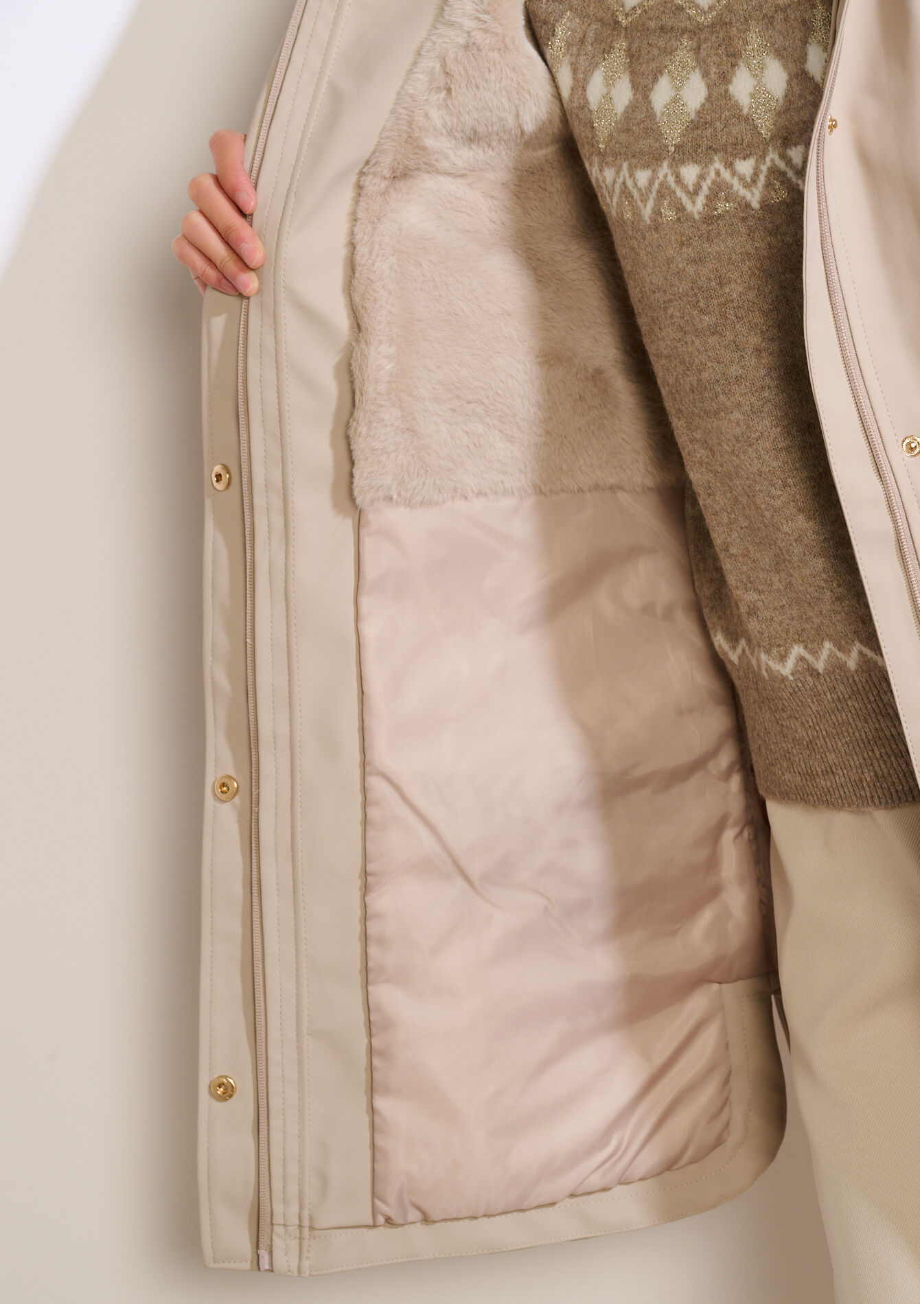 Gewatteerde regenparka, Gewatteerde regenparka - TAUPE - 23000741_1021