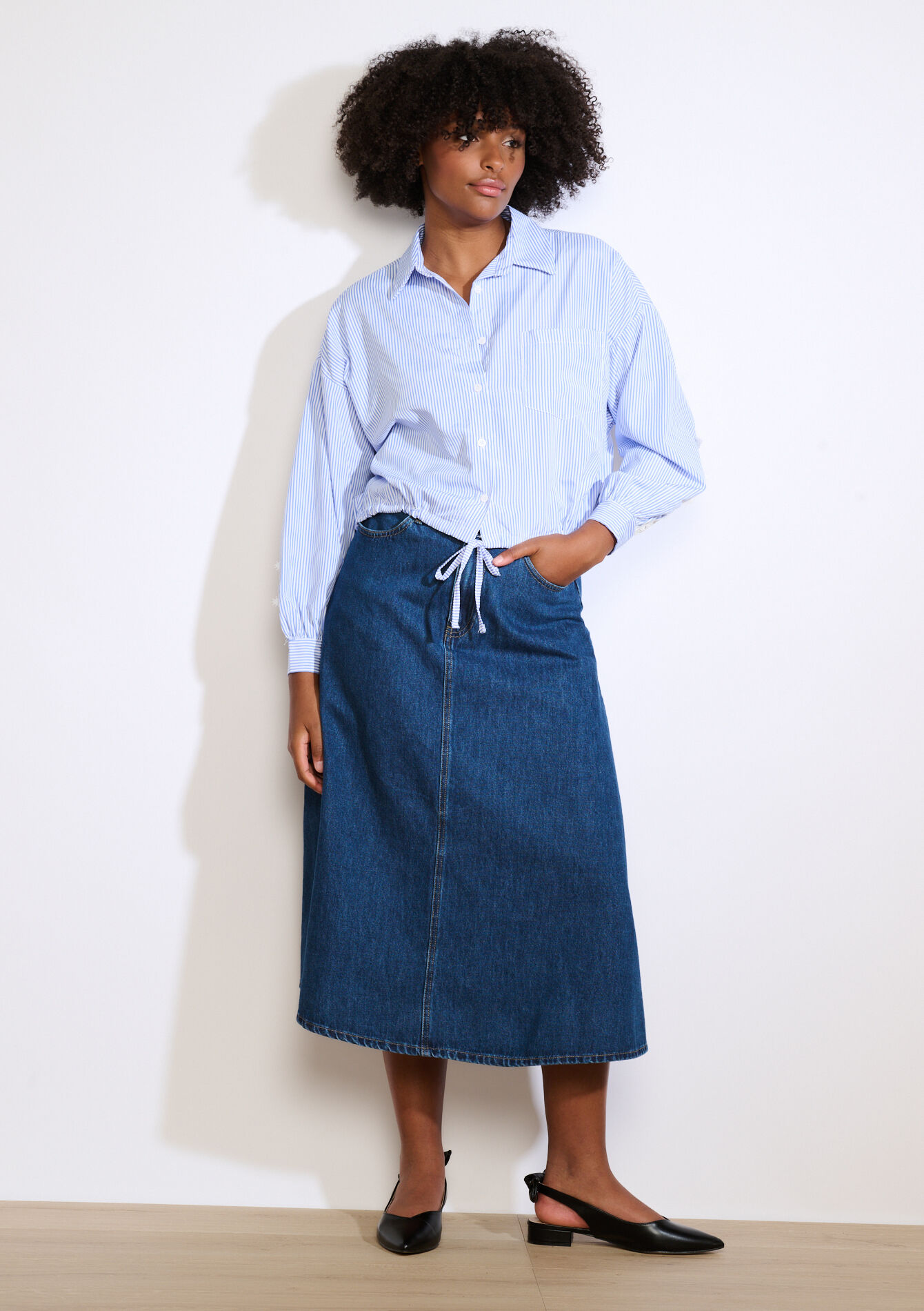 Chemise à empiècements brodés, Chemise à empiècements brodés - BLUE PASTEL - 05702925_3003