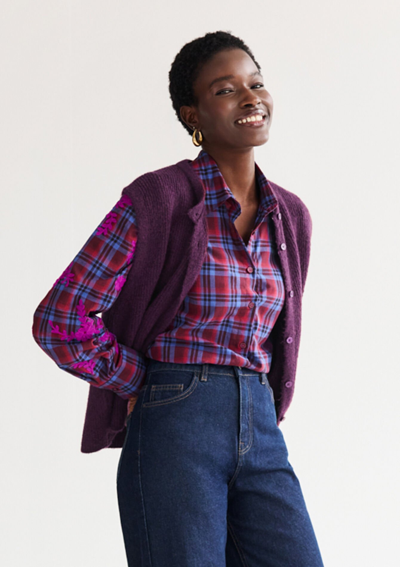 Embroidered check shirt, Embroidered check shirt, , back