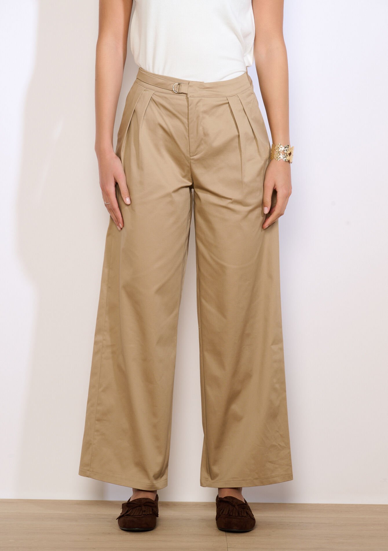 High-waist broek met wijde pijpen - CAMEL SAND - 06100798_3810
