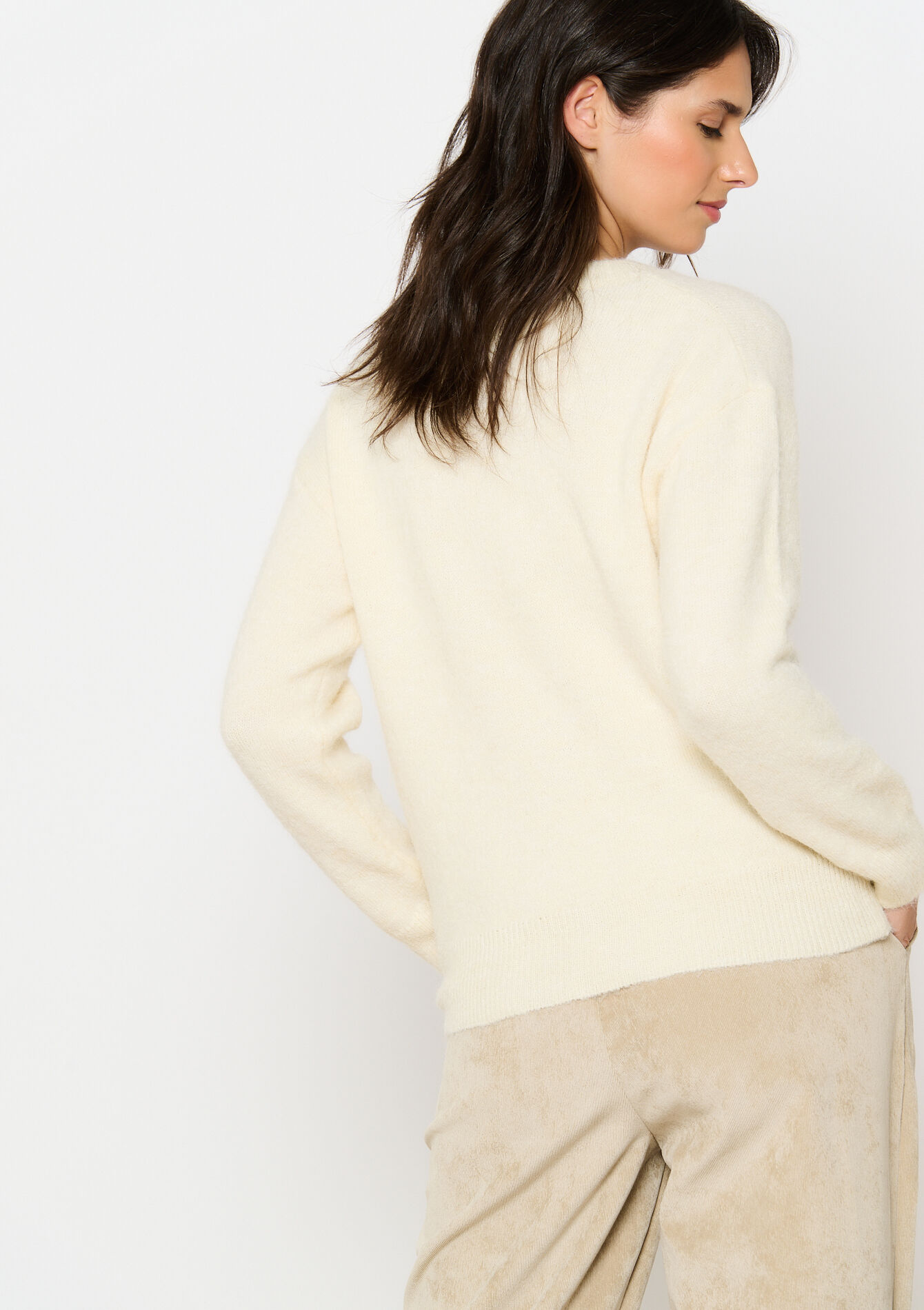 Pullover with stitched flowers - VANILLA WHITE - 04006618_1013