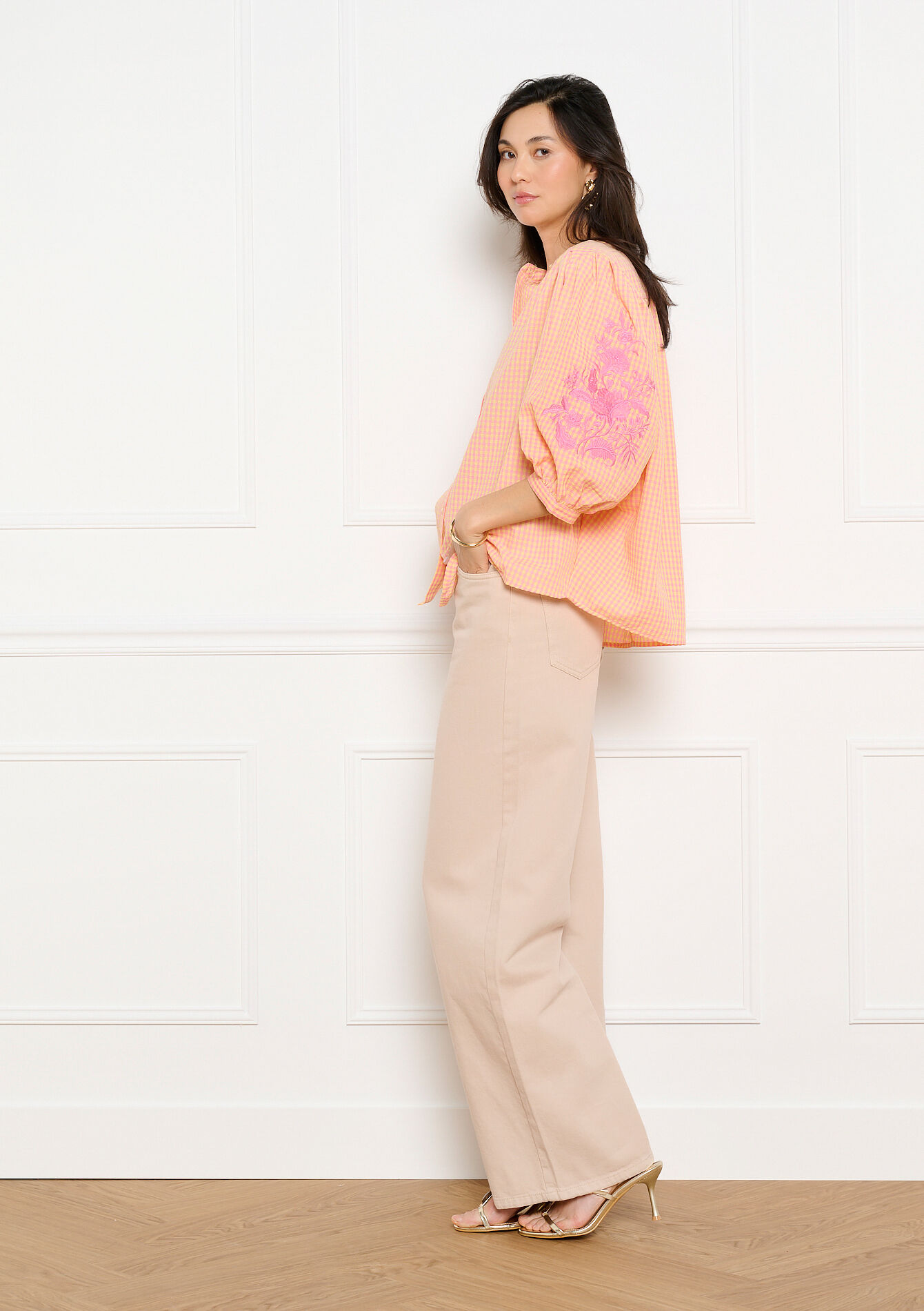 Blouse brodée manches ballon - CORAL PINK - 05703051_1968