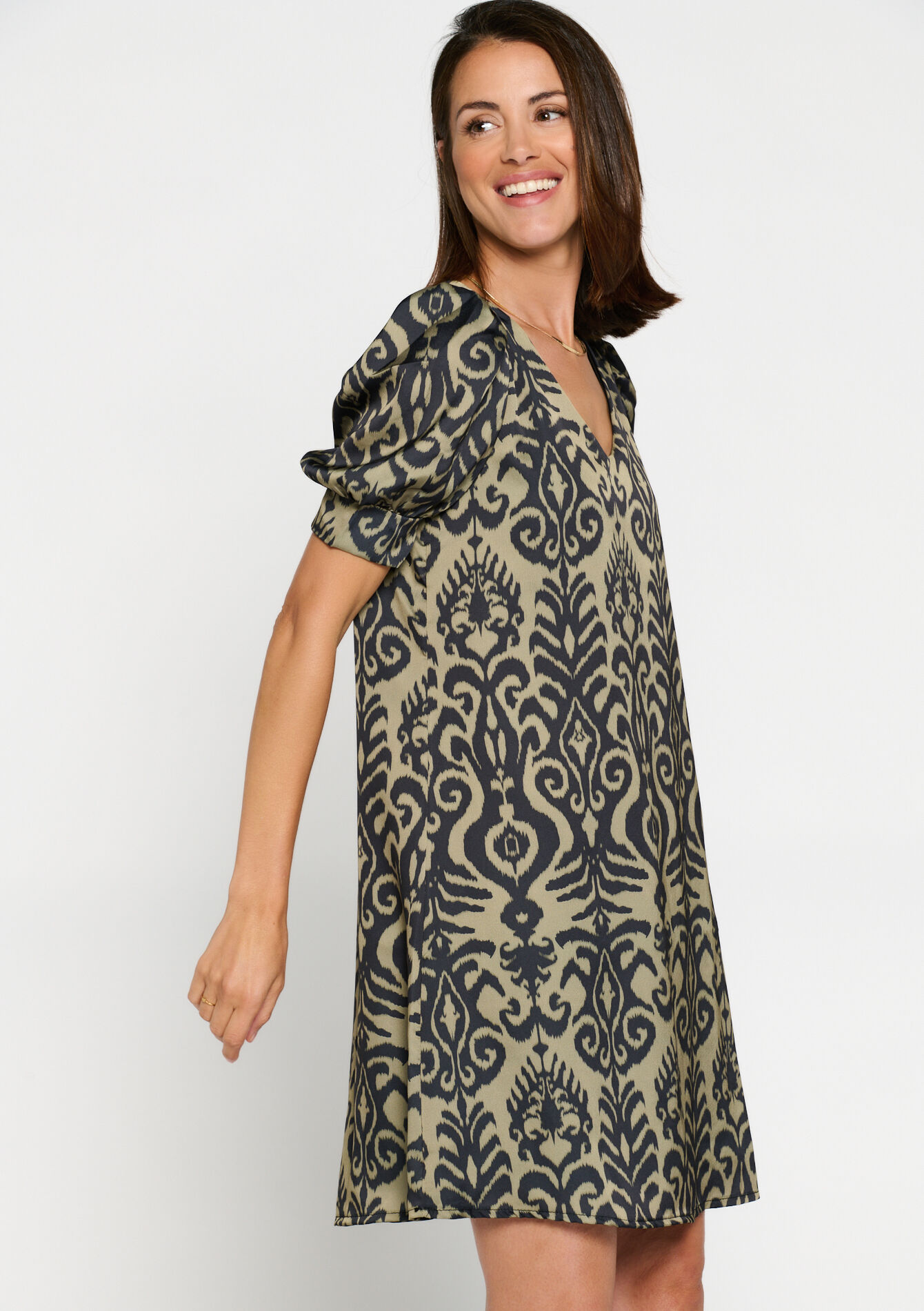 Robe en satin à imprimé - KHAKI MED - 08103395_4327