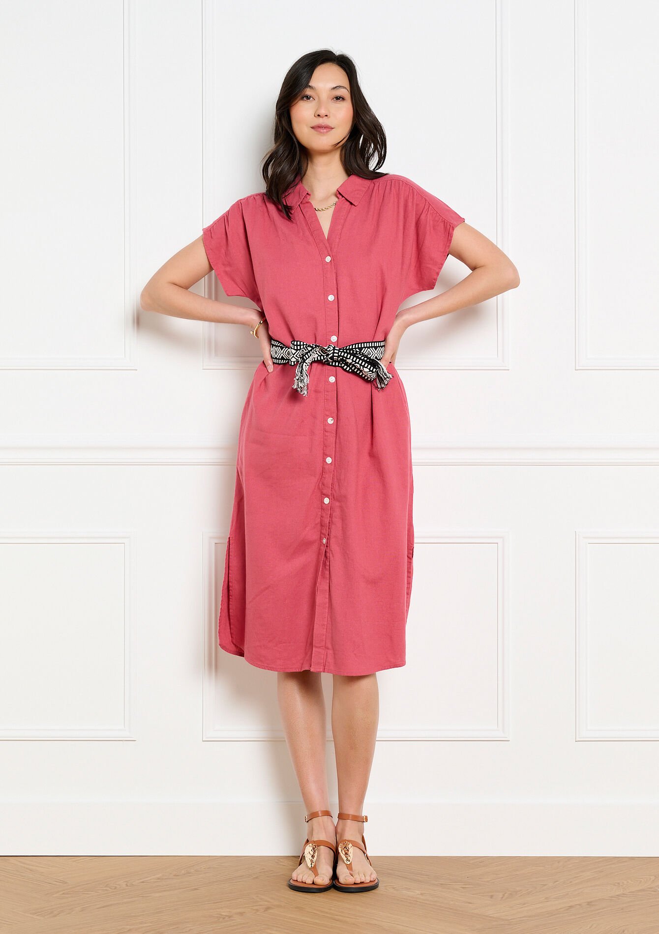 Robe chemise midi boutonnée - COSMETIC PINK - 08104317_5733