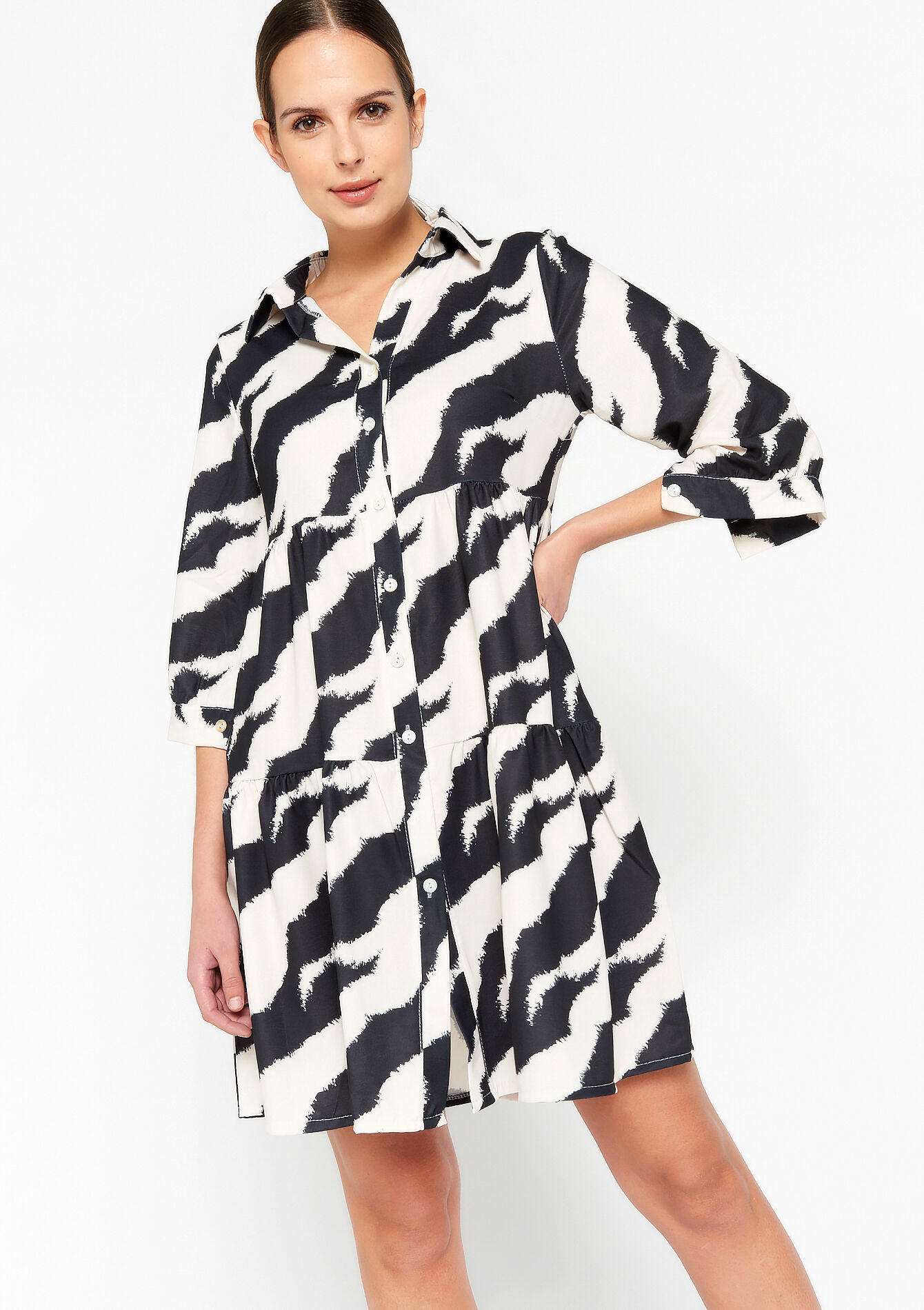 Robe babydoll à imprimé zébré, Robe babydoll à imprimé zébré - BLACK - 08103235_1119