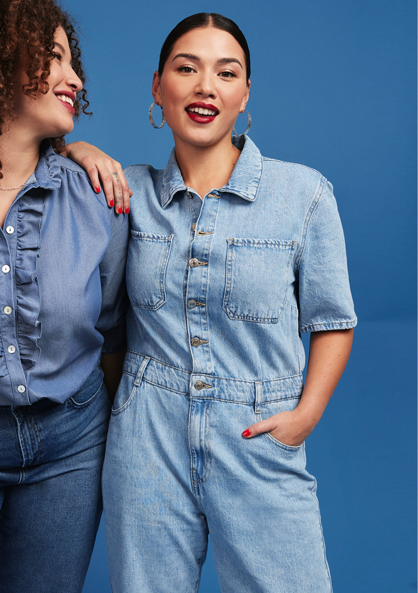 Denim boilersuit met korte mouwen, Denim boilersuit met korte mouwen - BLUE BLEACHED - 22000450_0502