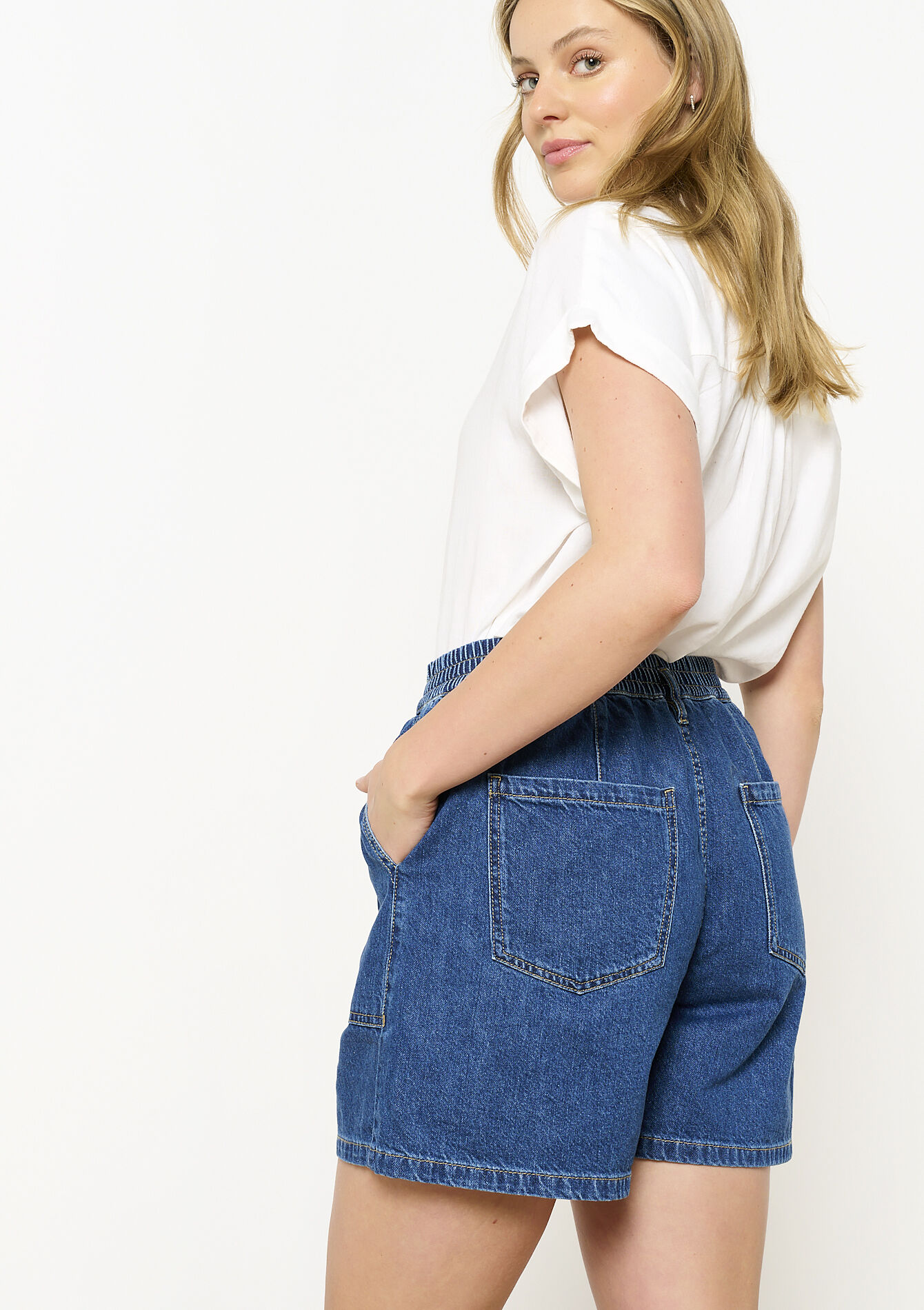 Short taille haute en denim, Short taille haute en denim - MEDIUM BLUE - 22000610_0500