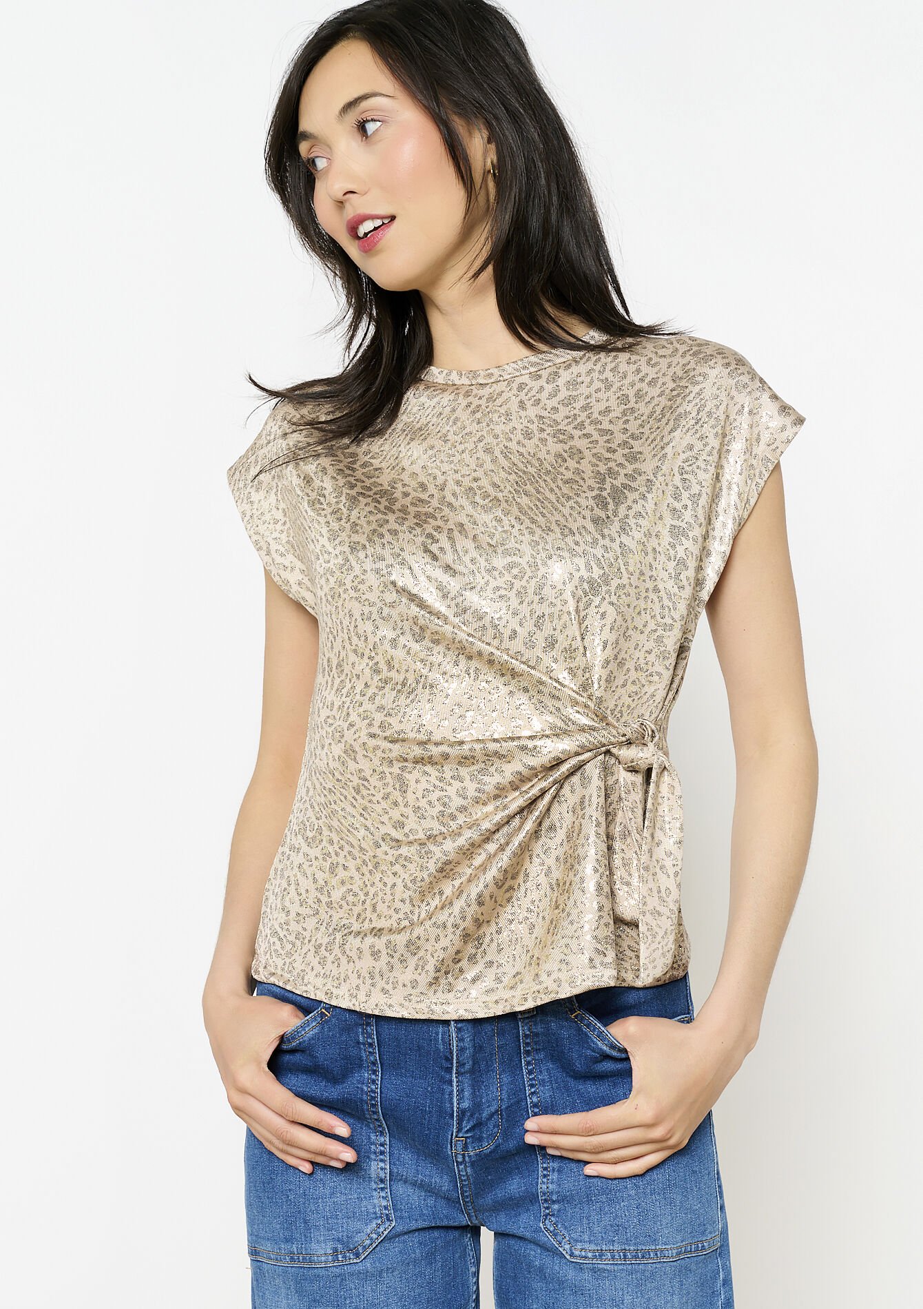 Shimmer tie waist top, Shimmer tie waist top - LIGHT TAUPE - 02301792_2572