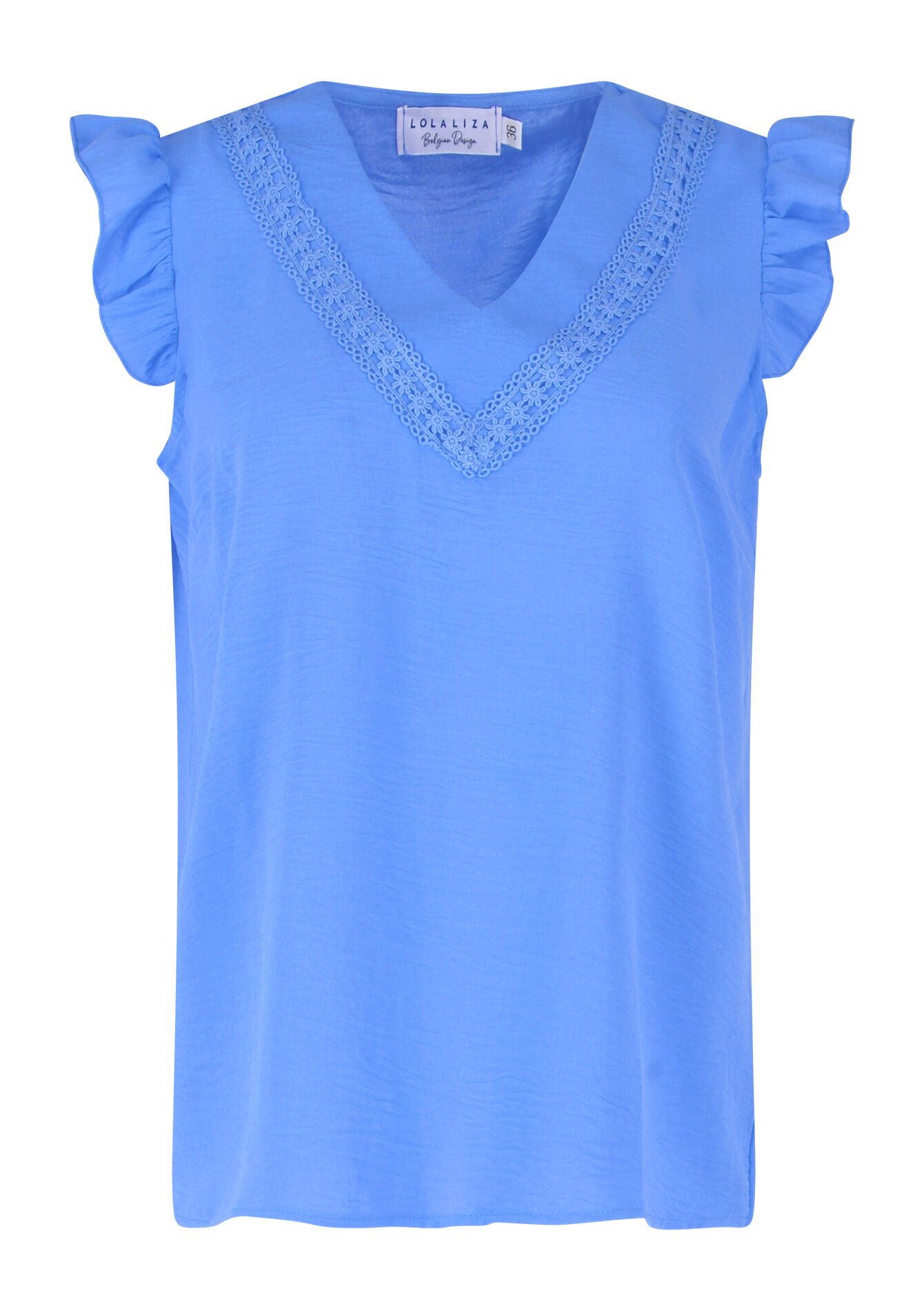 Blouse with V-neck - BLUE FAIENCE - 1077068
