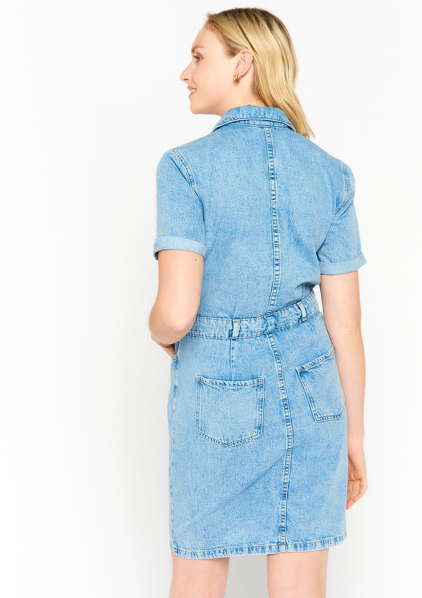 Robe courte en denim, Robe courte en denim - BLUE BLEACHED - 08103210_0502