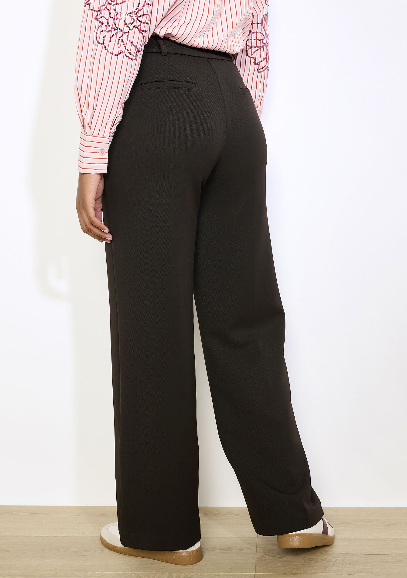 Pantalon large en sergé, Pantalon large en sergé - BROWN DARK CHOCOLATE - 06601045_3720