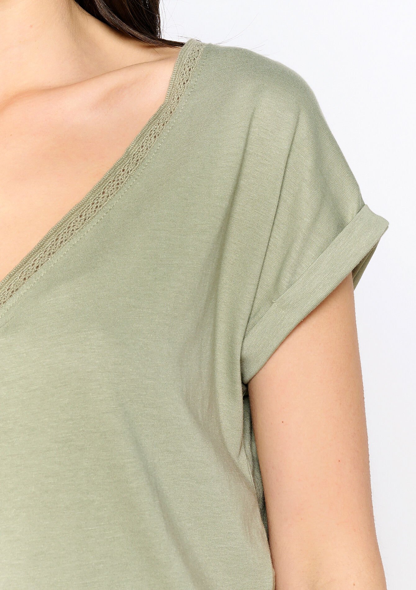 Basic T-shirt met V-hals, Basic T-shirt met V-hals - KHAKI MED - 02301518_4327