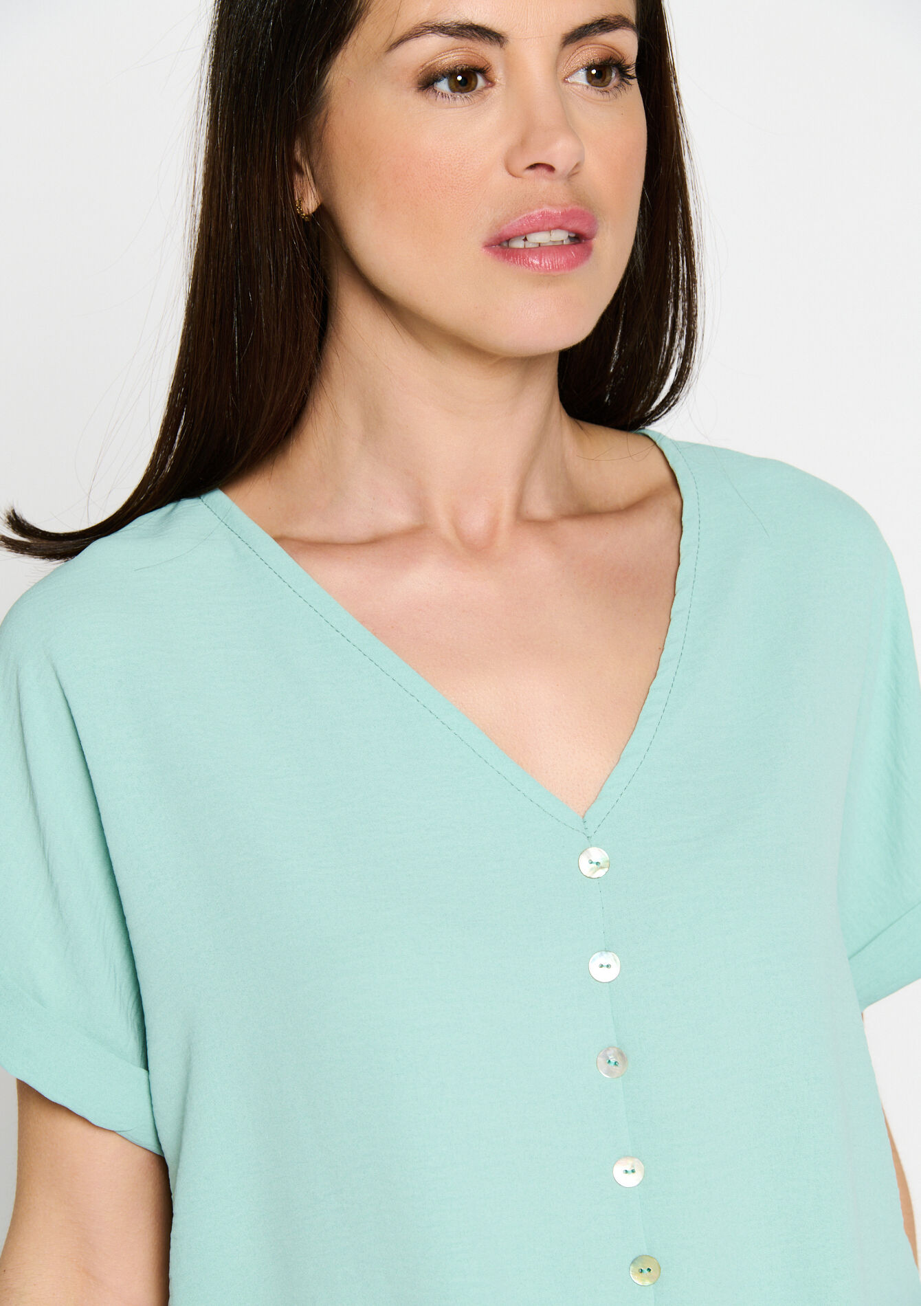 Blouse with V-neck, Blouse with V-neck - MINT GREEN - 05702223_1723