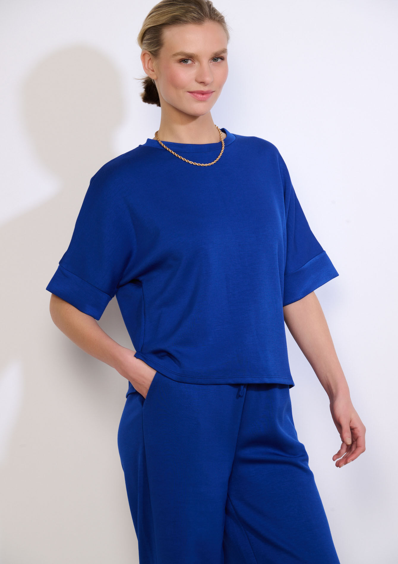 Modal T-shirt met ronde hals, Modal T-shirt met ronde hals - ELECTRIC BLUE - 15100407_1619
