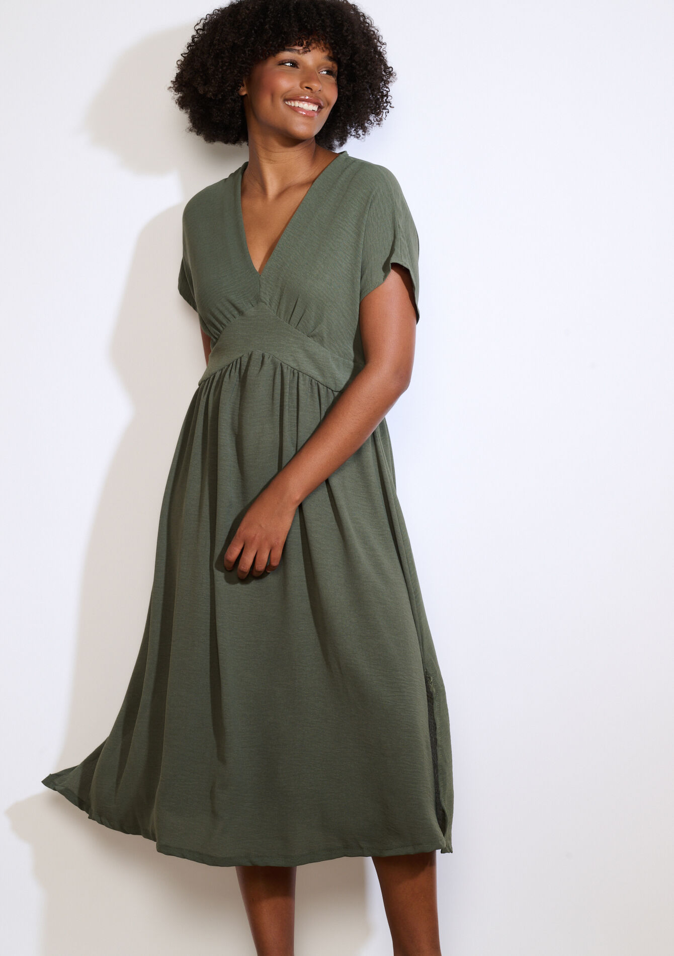 Zwierige midi jurk, Zwierige midi jurk - KHAKI MED - 08104238_4327