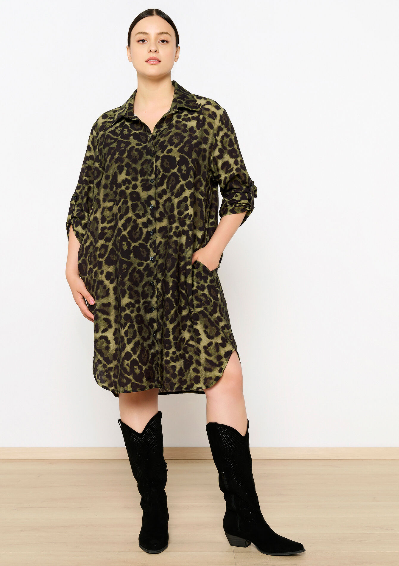 Shirt dress with leopard print, Shirt dress with leopard print - KHAKI DARKY - 08103811_4208