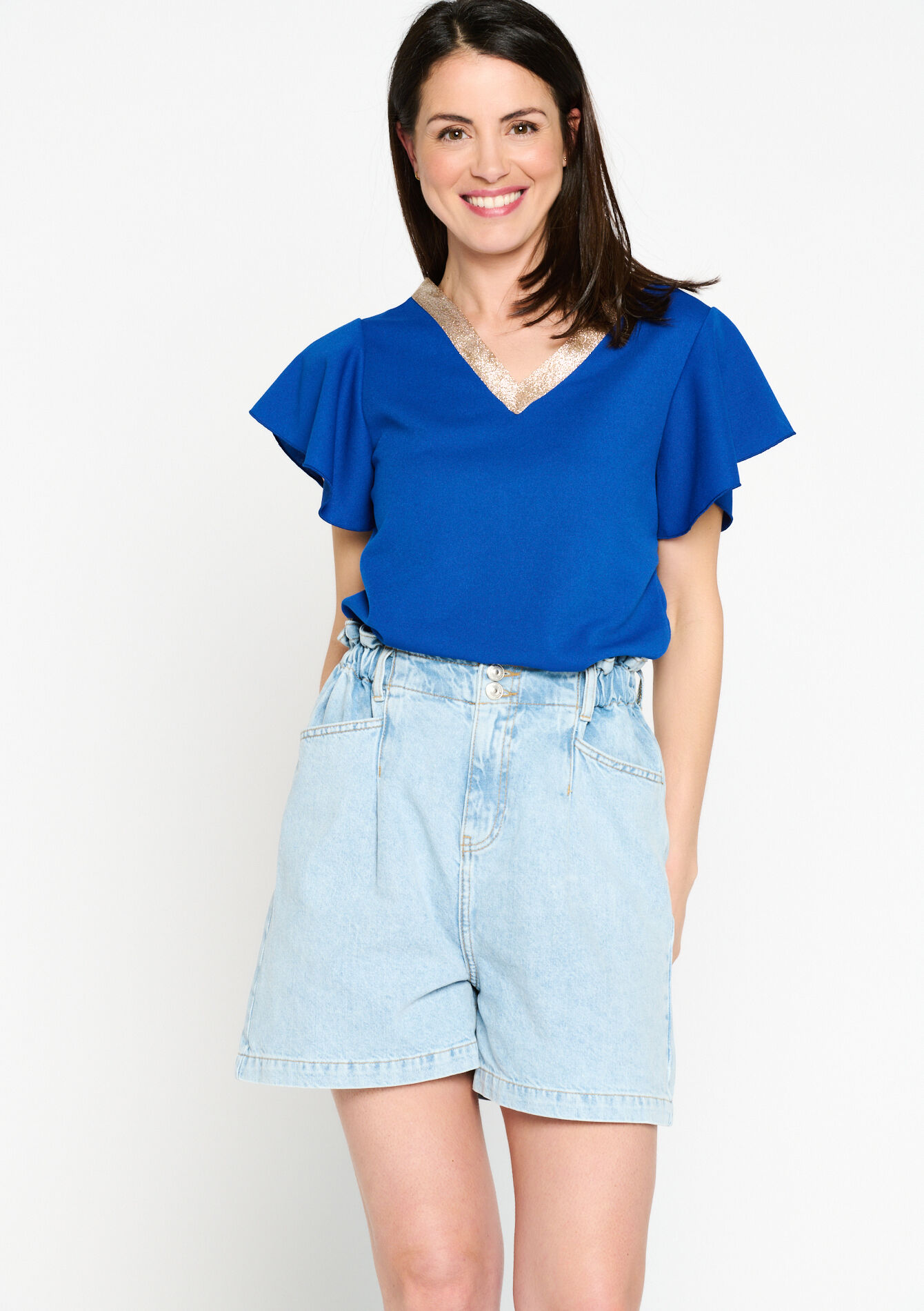 T-shirt met vlindermouwen - ELECTRIC BLUE - 02301417_1619