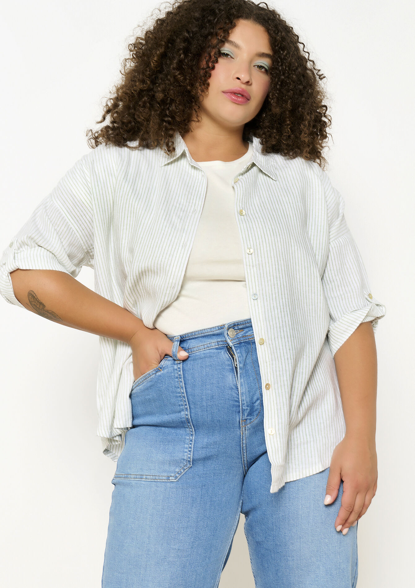 Chemise ample rayée, Chemise ample rayée - KHAKI MINT - 1116175