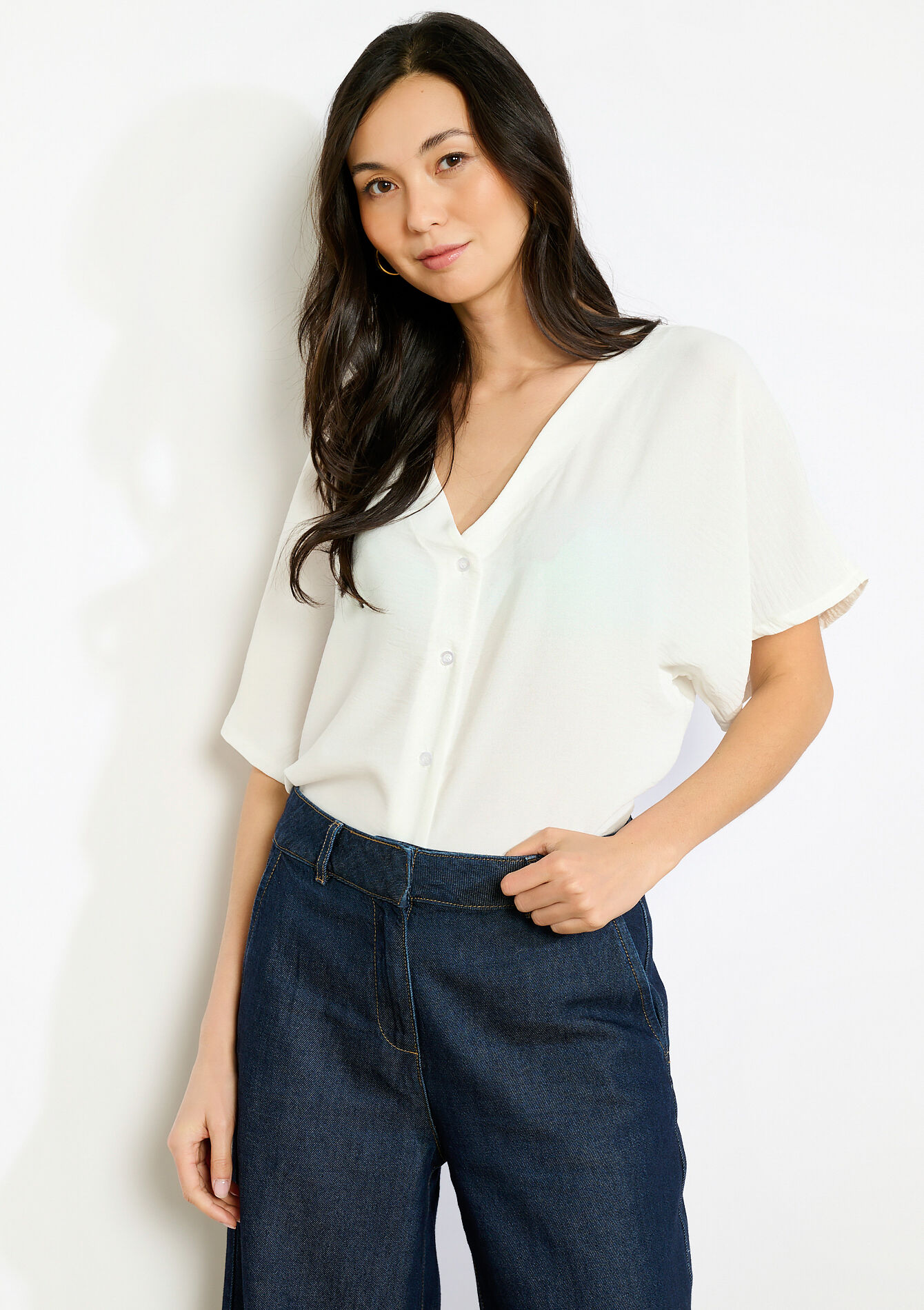 Blouse fluide à manches courtes - OPTICAL WHITE - 05703048_1019