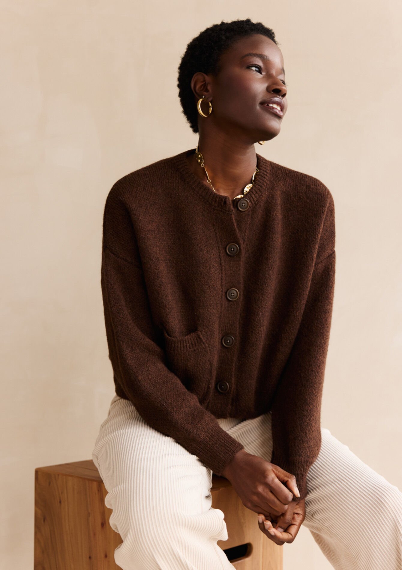 Gebreide cardigan met knopen, Gebreide cardigan met knopen, , back