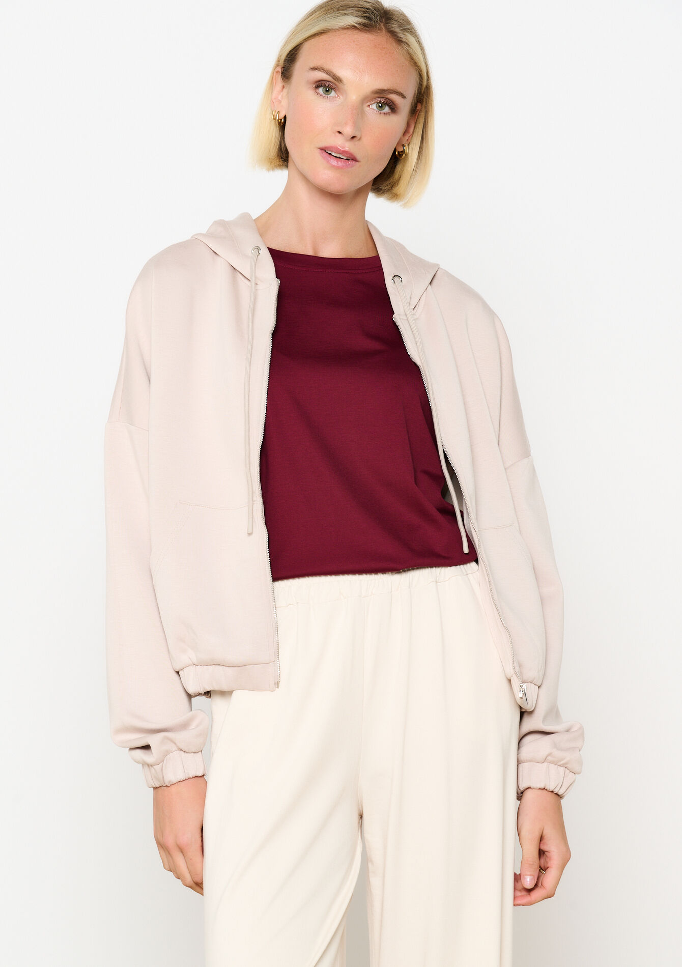 Hoodie met rits en capuchon, Hoodie met rits en capuchon - LIGHT TAUPE - 15100291_1020