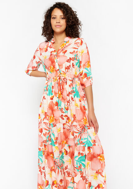 Maxi dress with floral print - CORAL BRIGHT - 08601559_2007