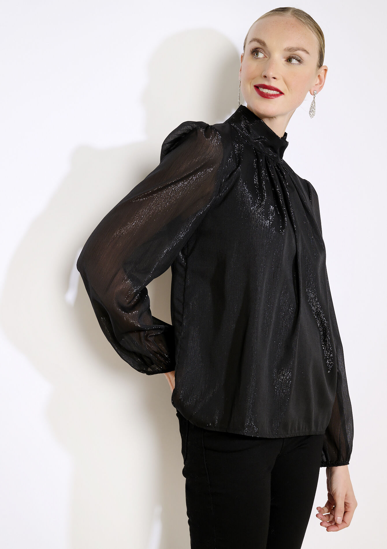 Blouse fluide à col montant, Blouse fluide à col montant - BLACK - 05703005_1119