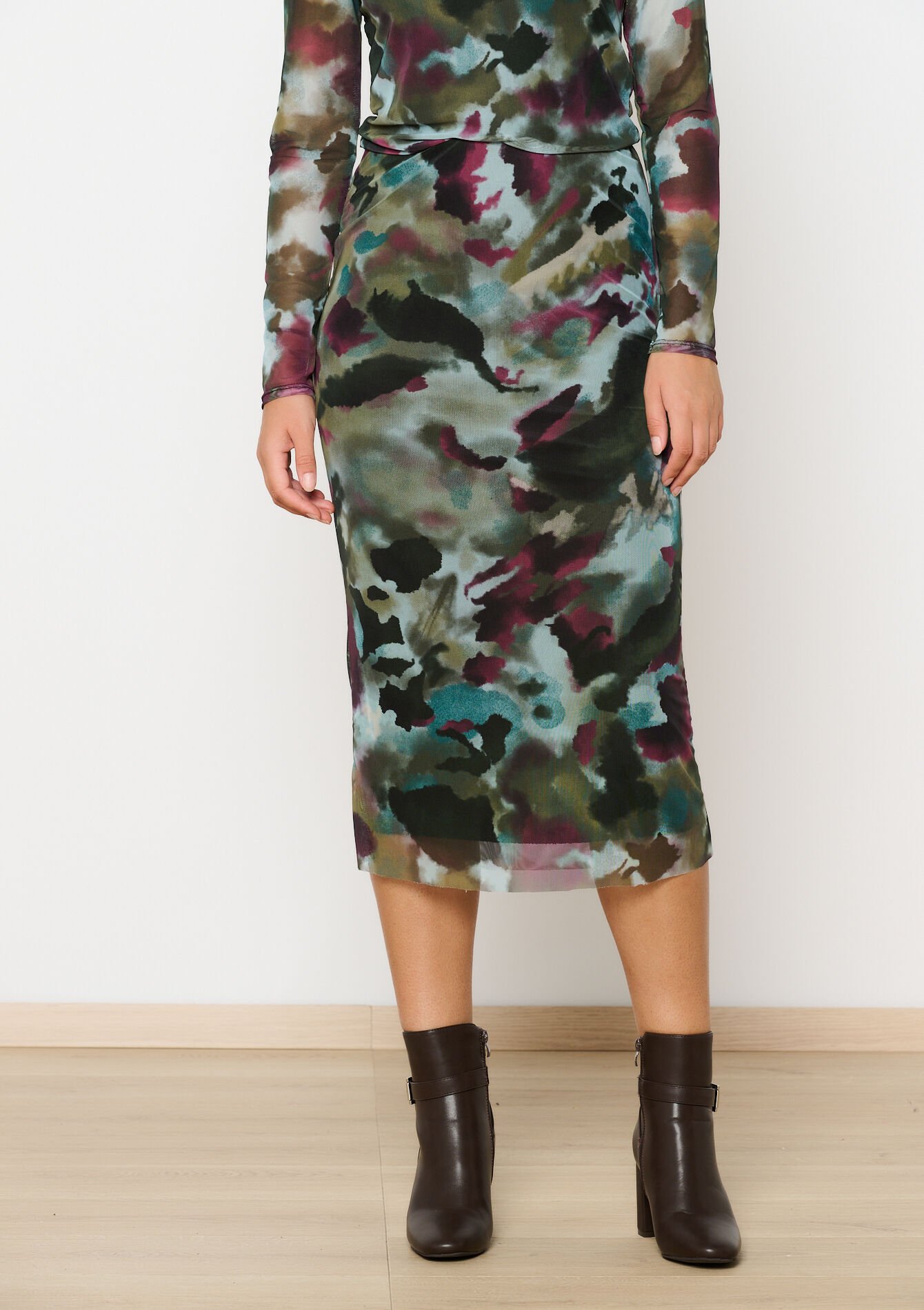 Mesh rok met print, Mesh rok met print - KHAKI FADED - 07101300_4326