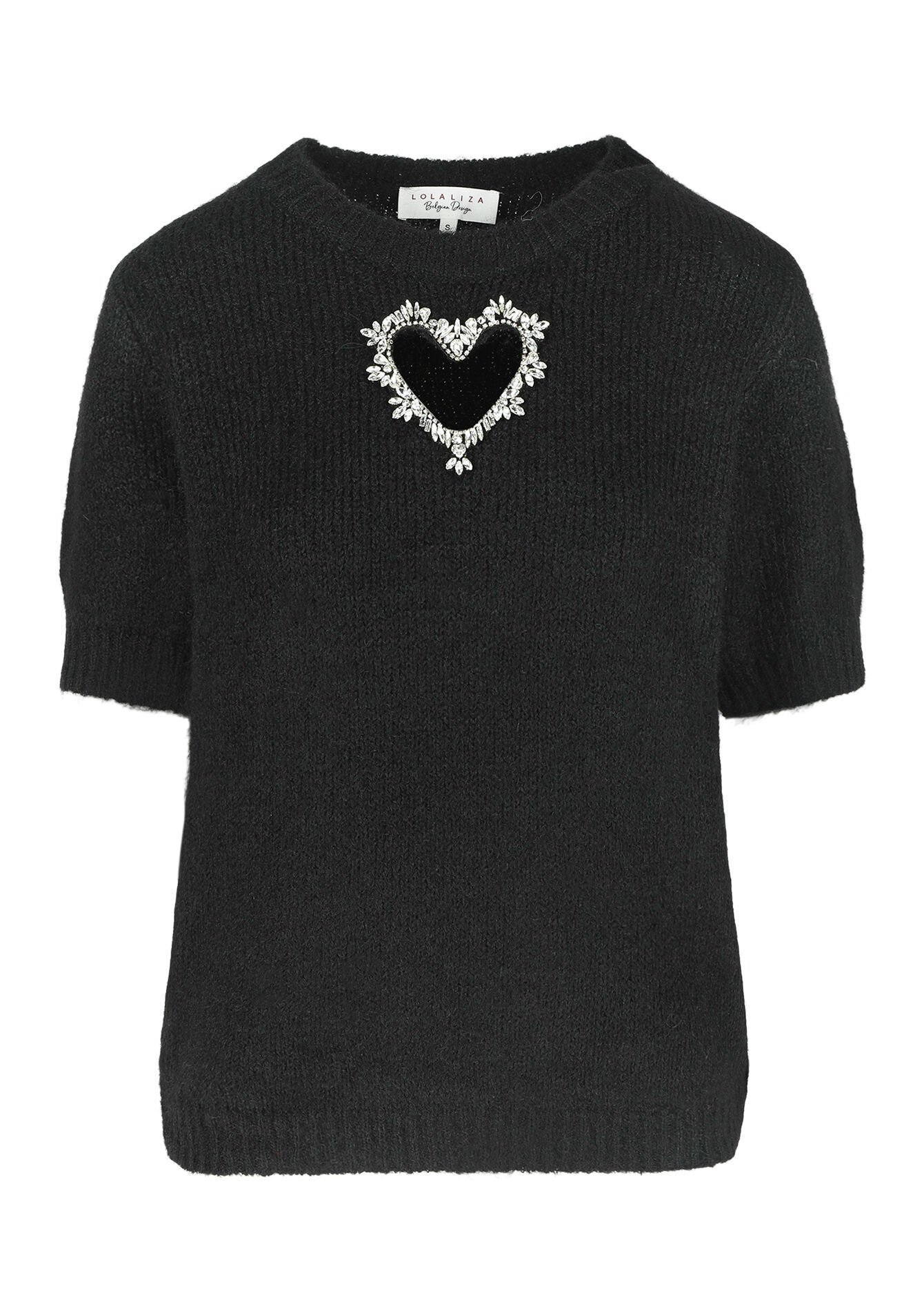 Pullover avec coeur et strass, Pullover avec coeur et strass - BLACK - 04006615_1119
