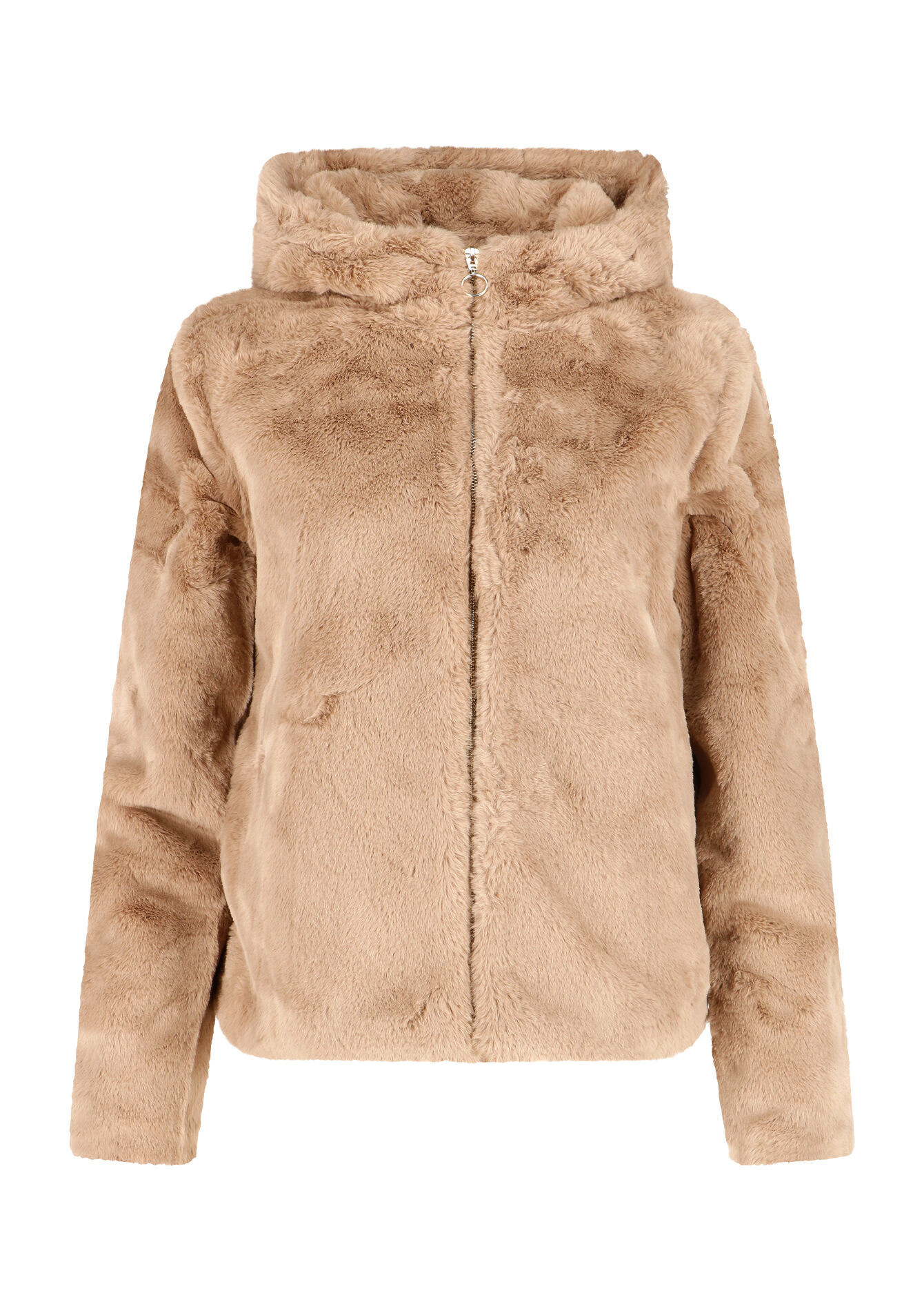 Faux fur jas met capuchon - LIGHT TAUPE - 23000594_2572