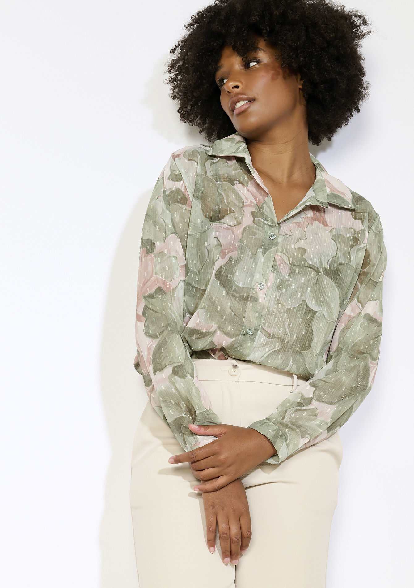 Flowing floral blouse, Flowing floral blouse - KHAKI MINT - 05702933_2542