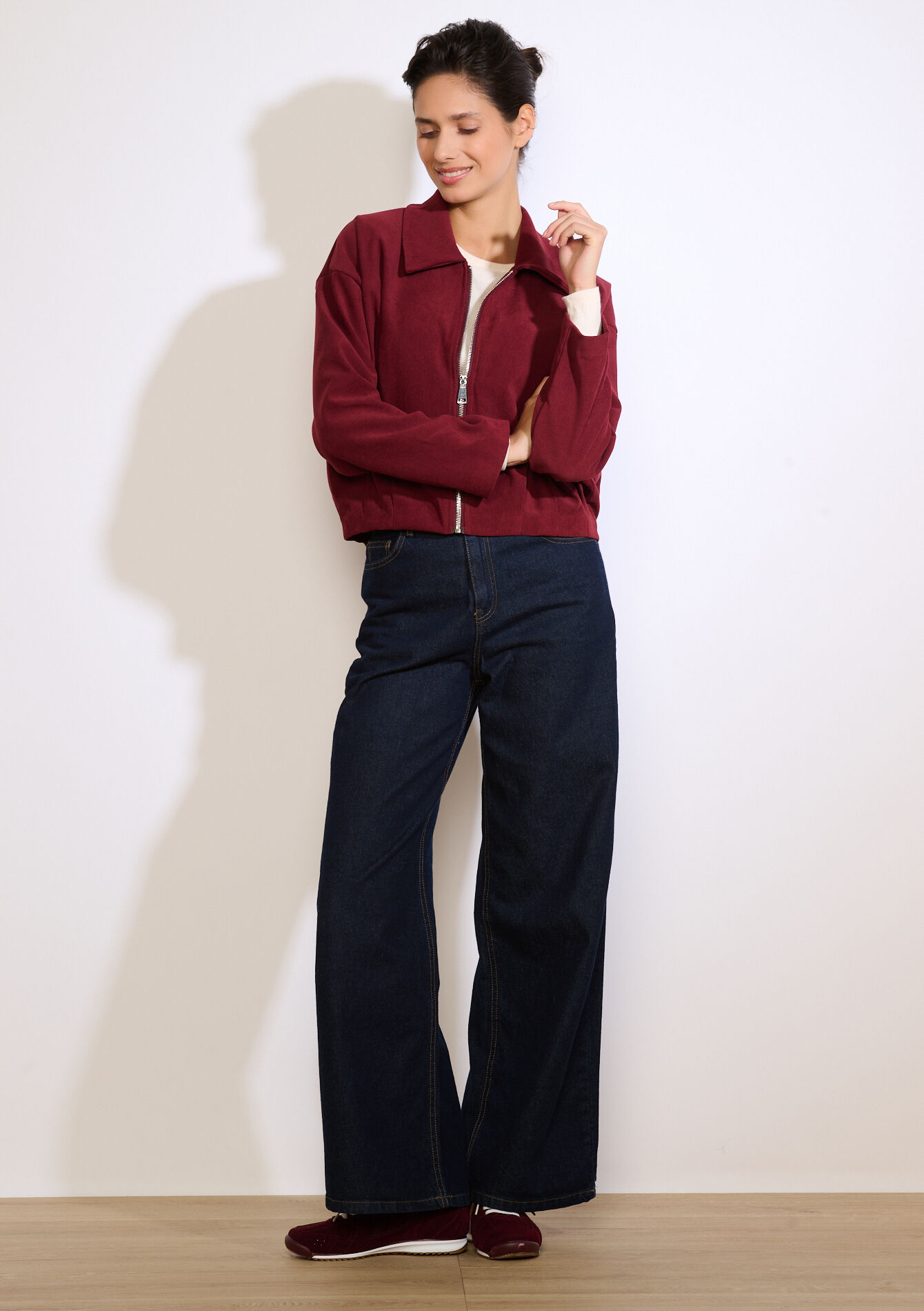 Cropped corduroy jacket, Cropped corduroy jacket - BORDEAUX WINE - 09101146_5514