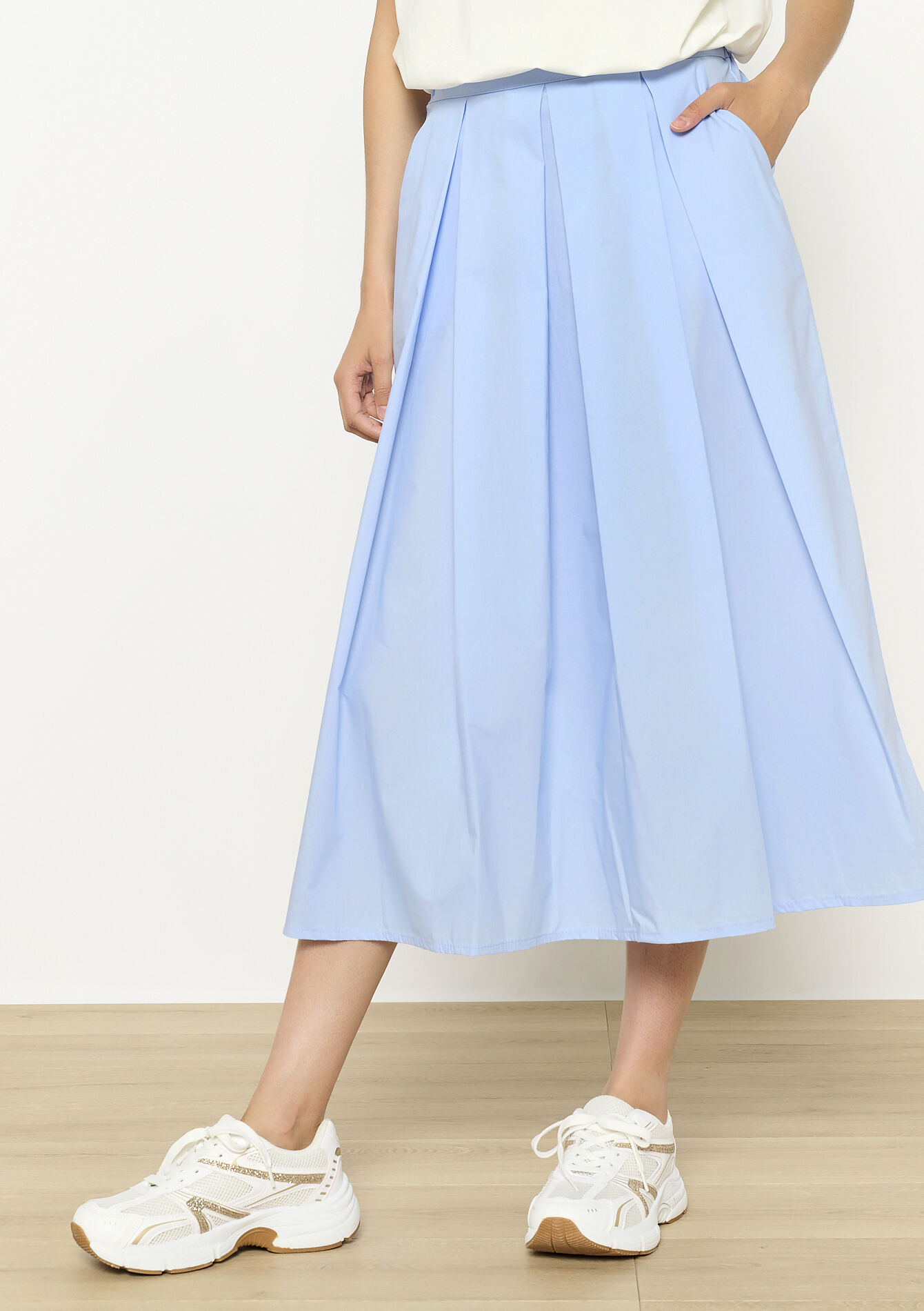 Poplin midi skirt, Poplin midi skirt - BLUE PASTEL - 07101388