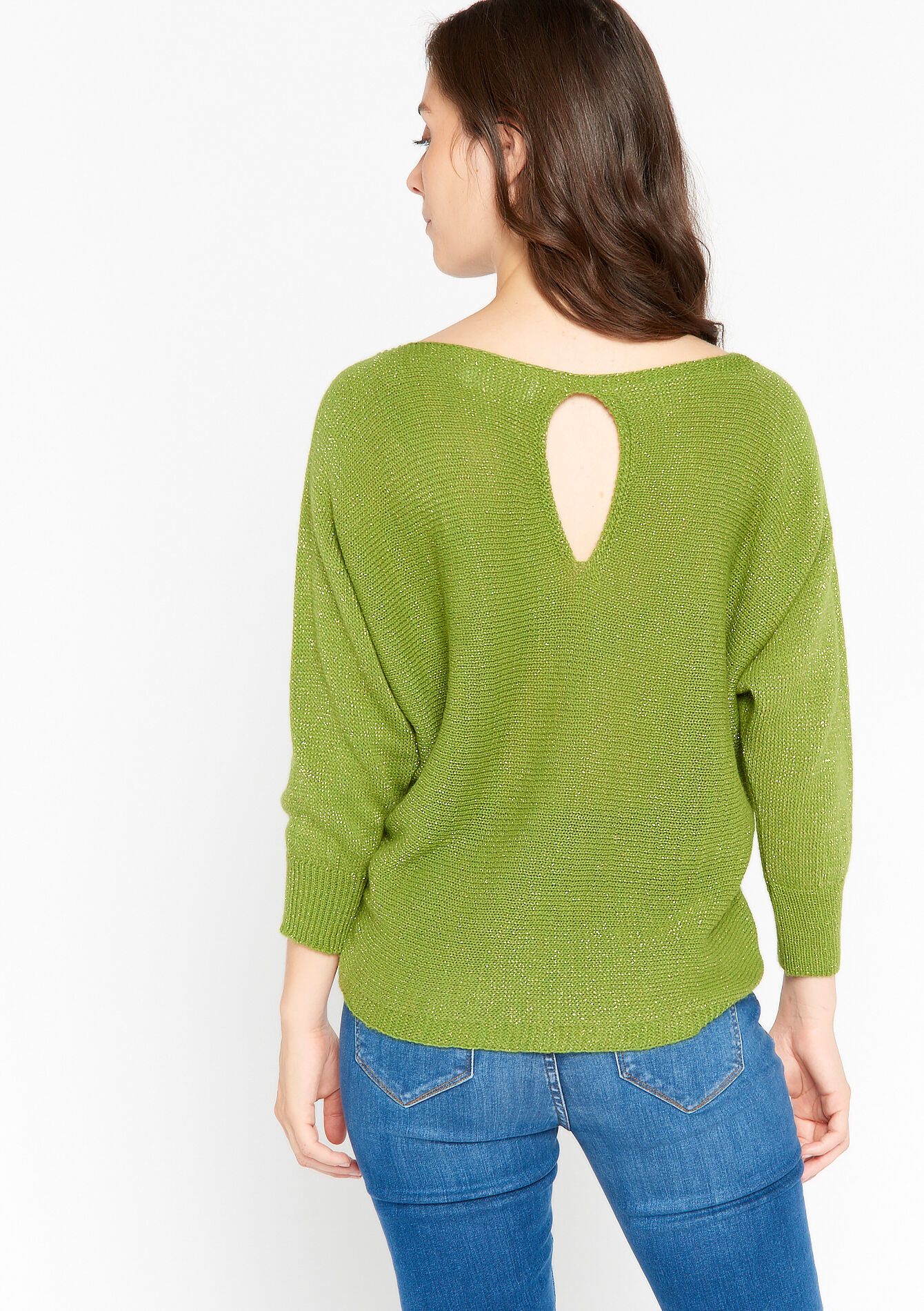 Lurex pullover with batwing sleeves, Lurex pullover with batwing sleeves - GREEN MOSS - 04005984_4504