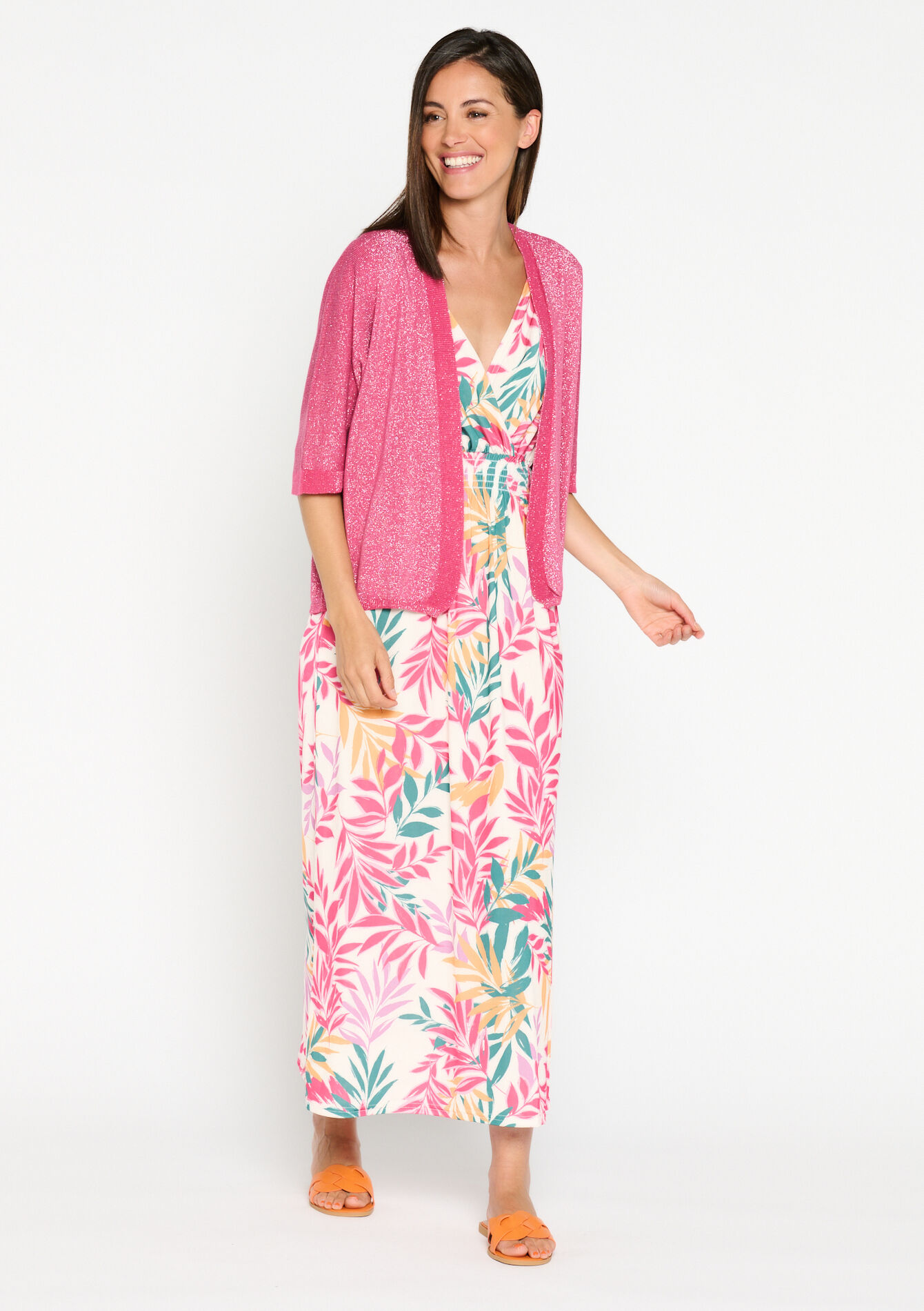 Korte cardigan in macramé - FUCHSIA - 04101059_5626