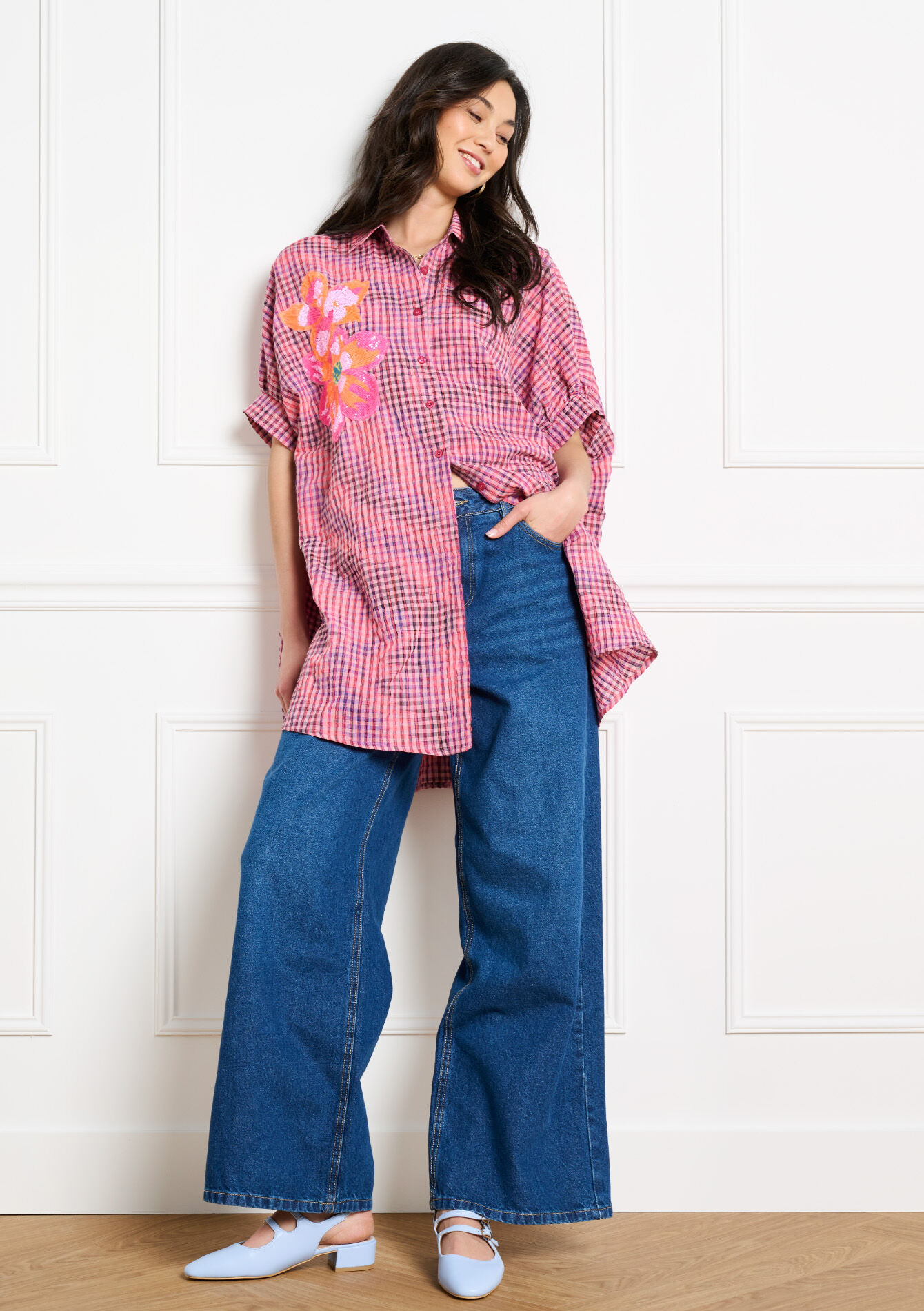 High-waist wide jeans - MEDIUM BLUE - 22000656_0500