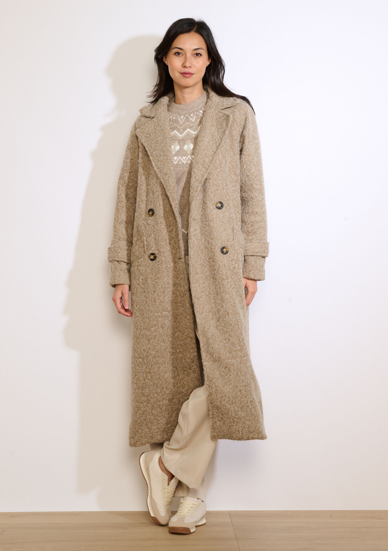 Lange jas met lusstructuur, Lange jas met lusstructuur, , back