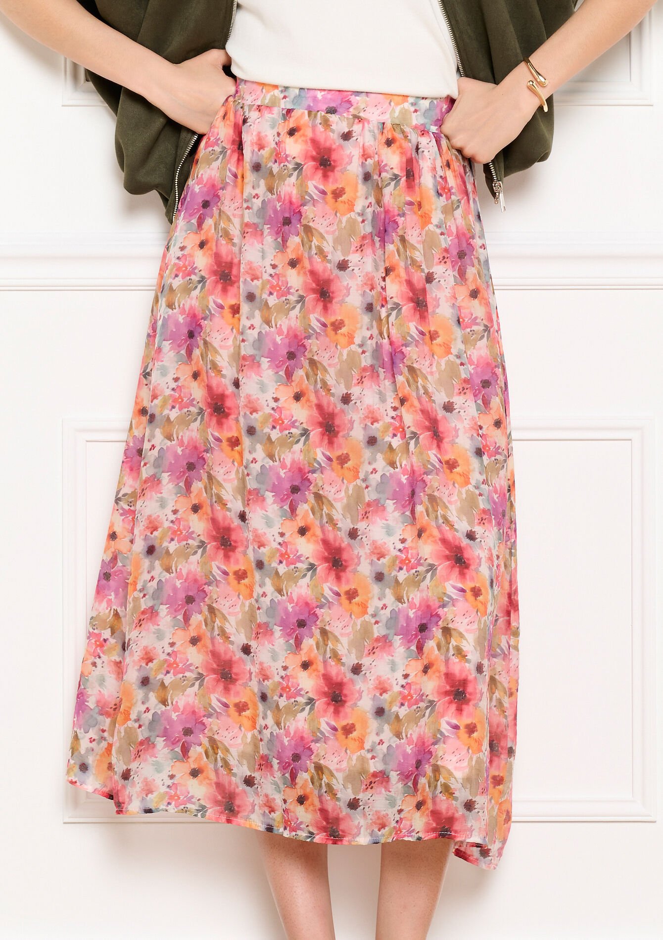 Jupe midi fluide imprimée - ORANGE BRIGHT - 07101499_1255