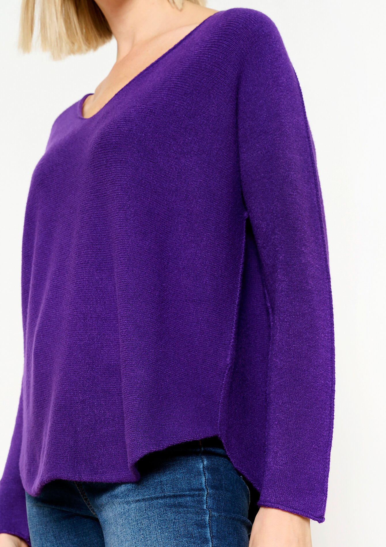 Effen trui met V-hals - PURPLE - 04006391_5902