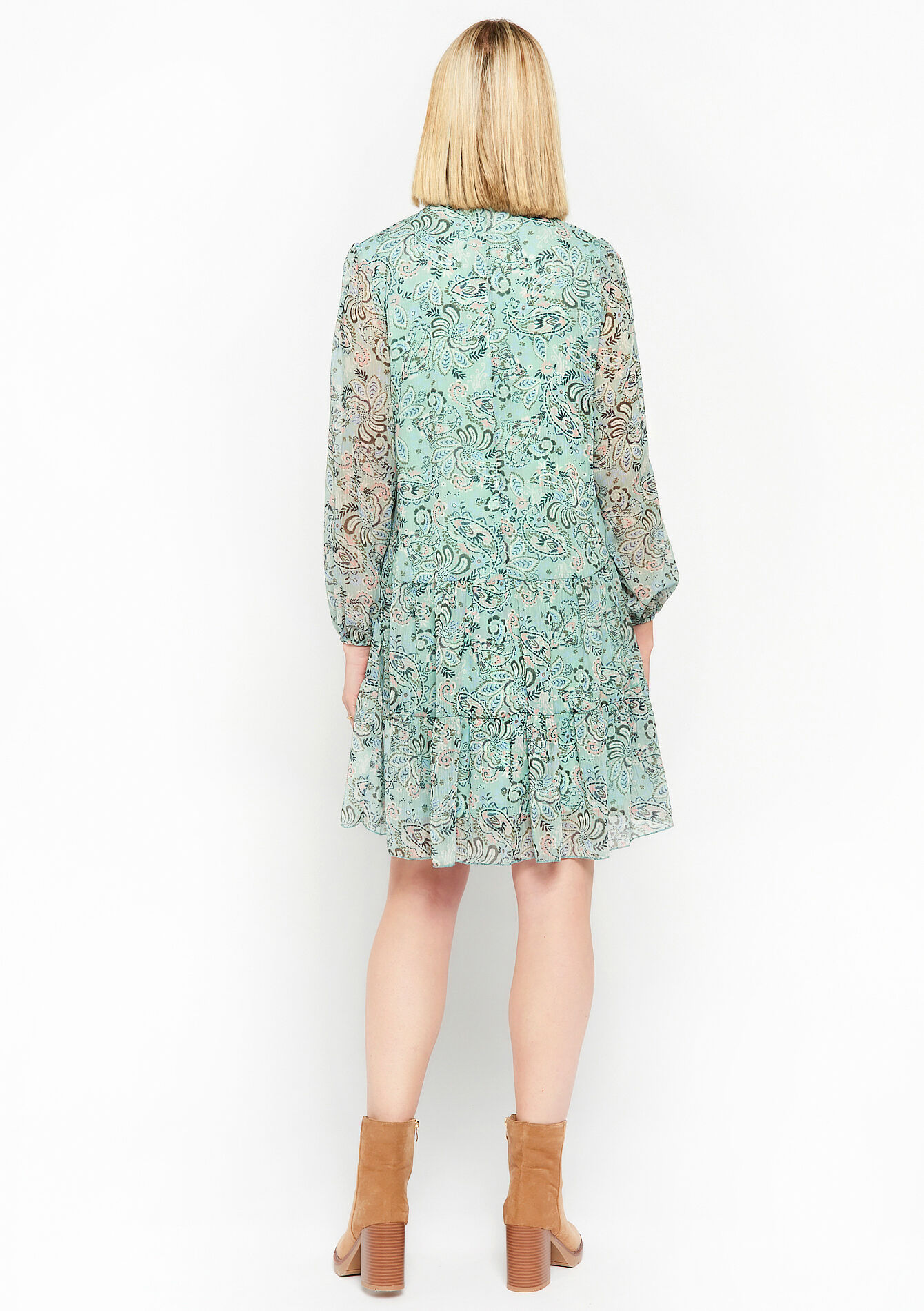 Babydoll dress with paisley print - MINT GREEN - 08103161_1723