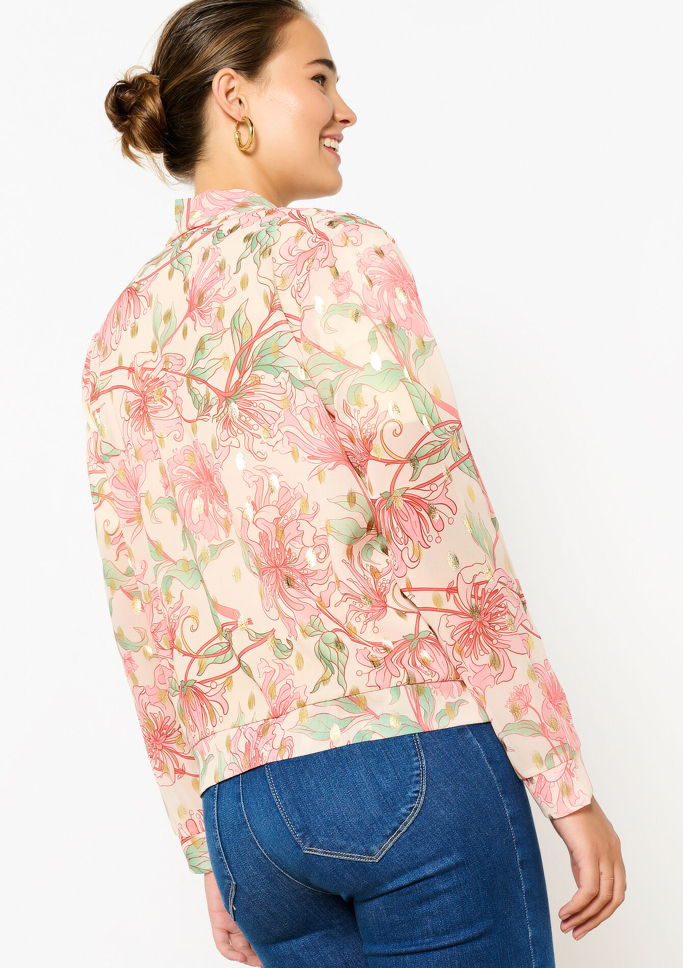 Fluïde jasje met bloemen , Fluïde jasje met bloemen - NUDE PINK - 09100955_1301