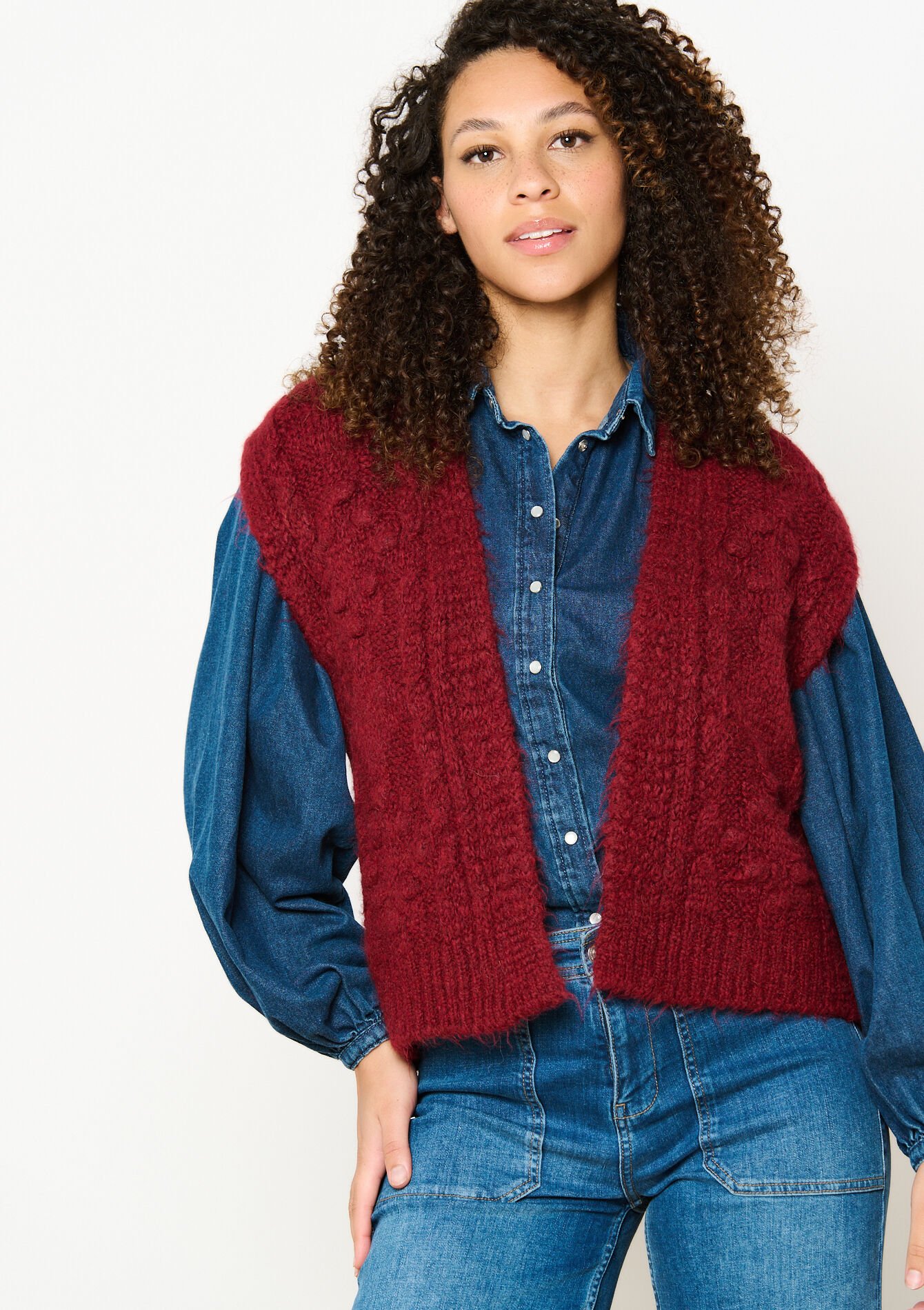 Mouwloze cardigan, Mouwloze cardigan - BORDEAUX WINE - 04101214_5514