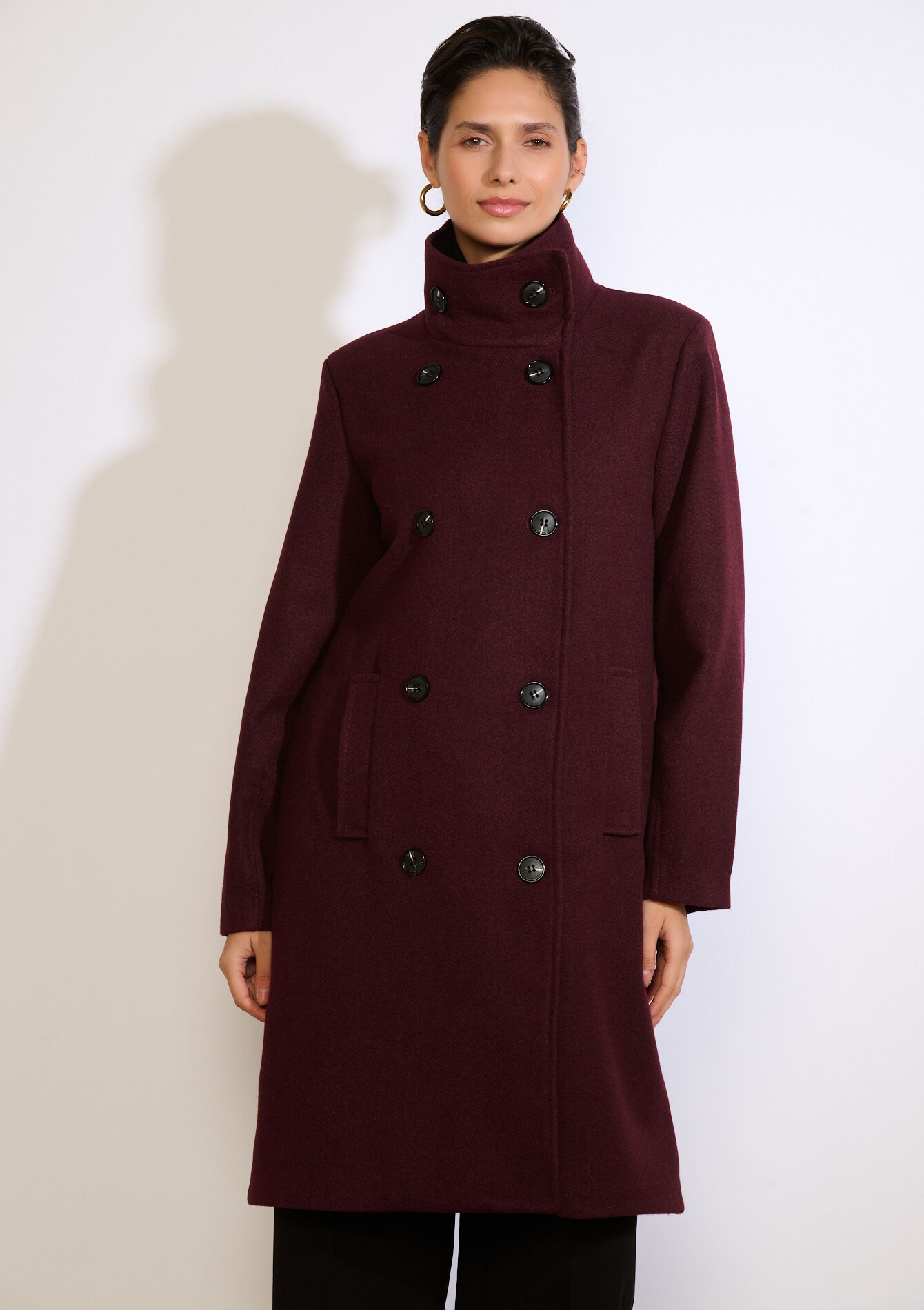 Lange mantel met hoge kraag, Lange mantel met hoge kraag - AUBERGINE - 23000802_1537