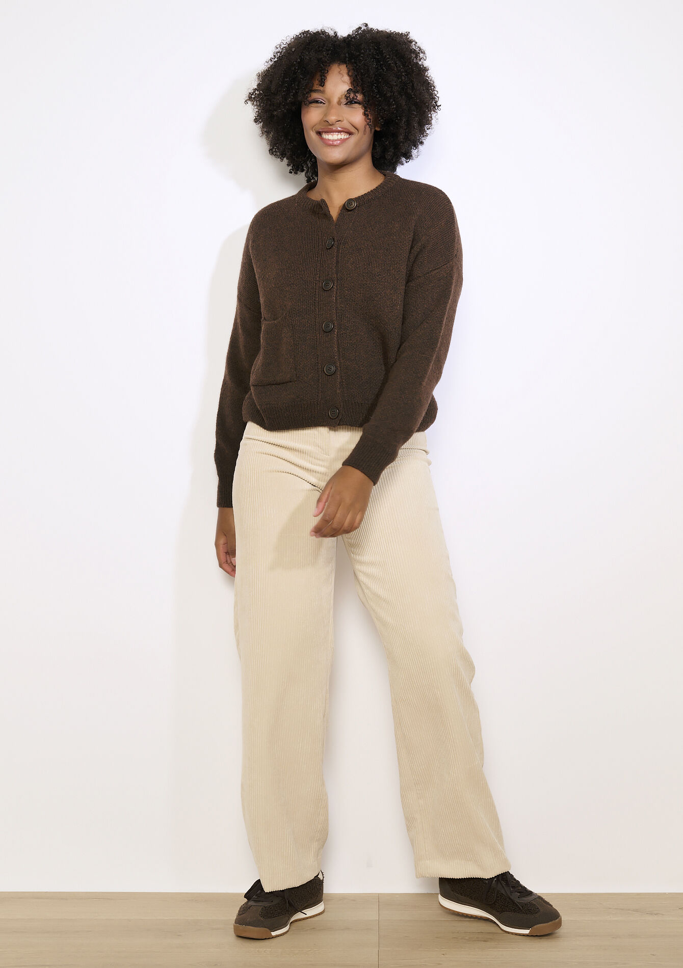 Gebreide cardigan met knopen, Gebreide cardigan met knopen - BROWN DARK CHOCOLATE - 04101401_3720