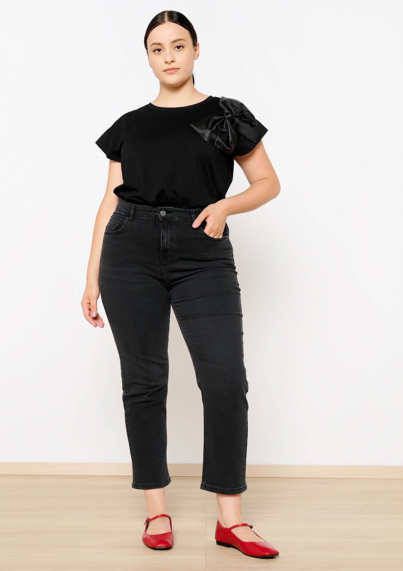 Rechte jeans met hoge taille, Rechte jeans met hoge taille - DARK GREY - 22000535_0513