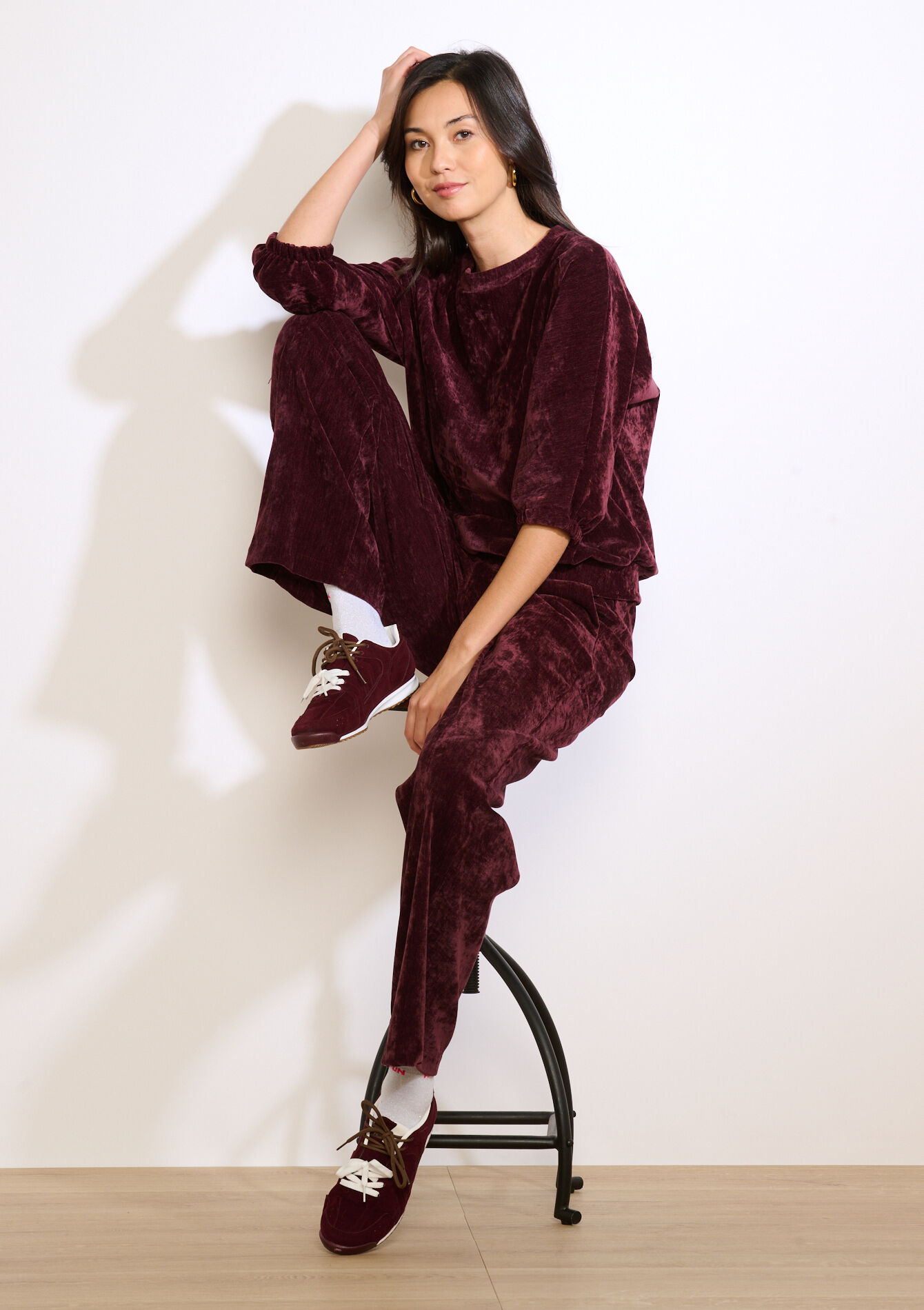 Comfy velvet sweatshirt, Comfy velvet sweatshirt - AUBERGINE - 03001835