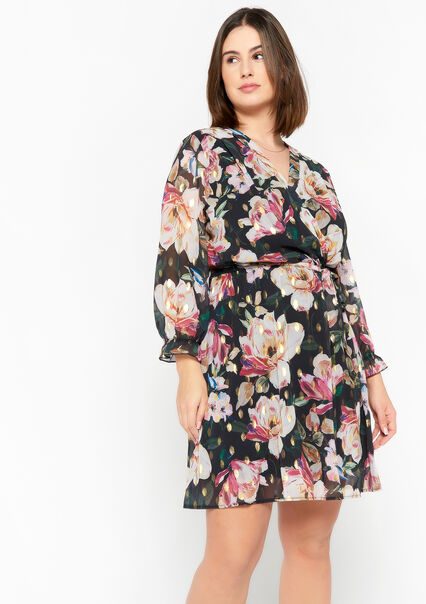 Wrap dress with floral print - BLACK - 08103144_1119
