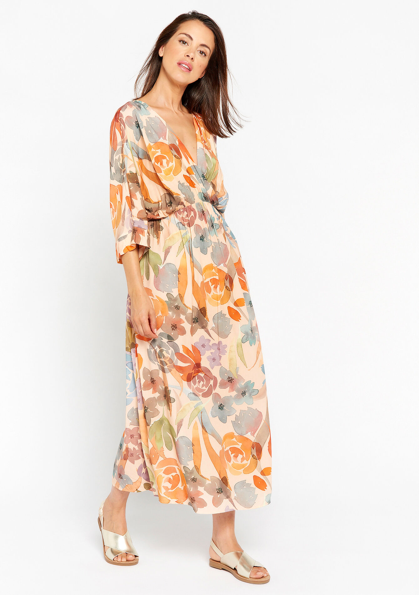 Dress with watercolour flowers - ECRU PEACH - 08602083_2564