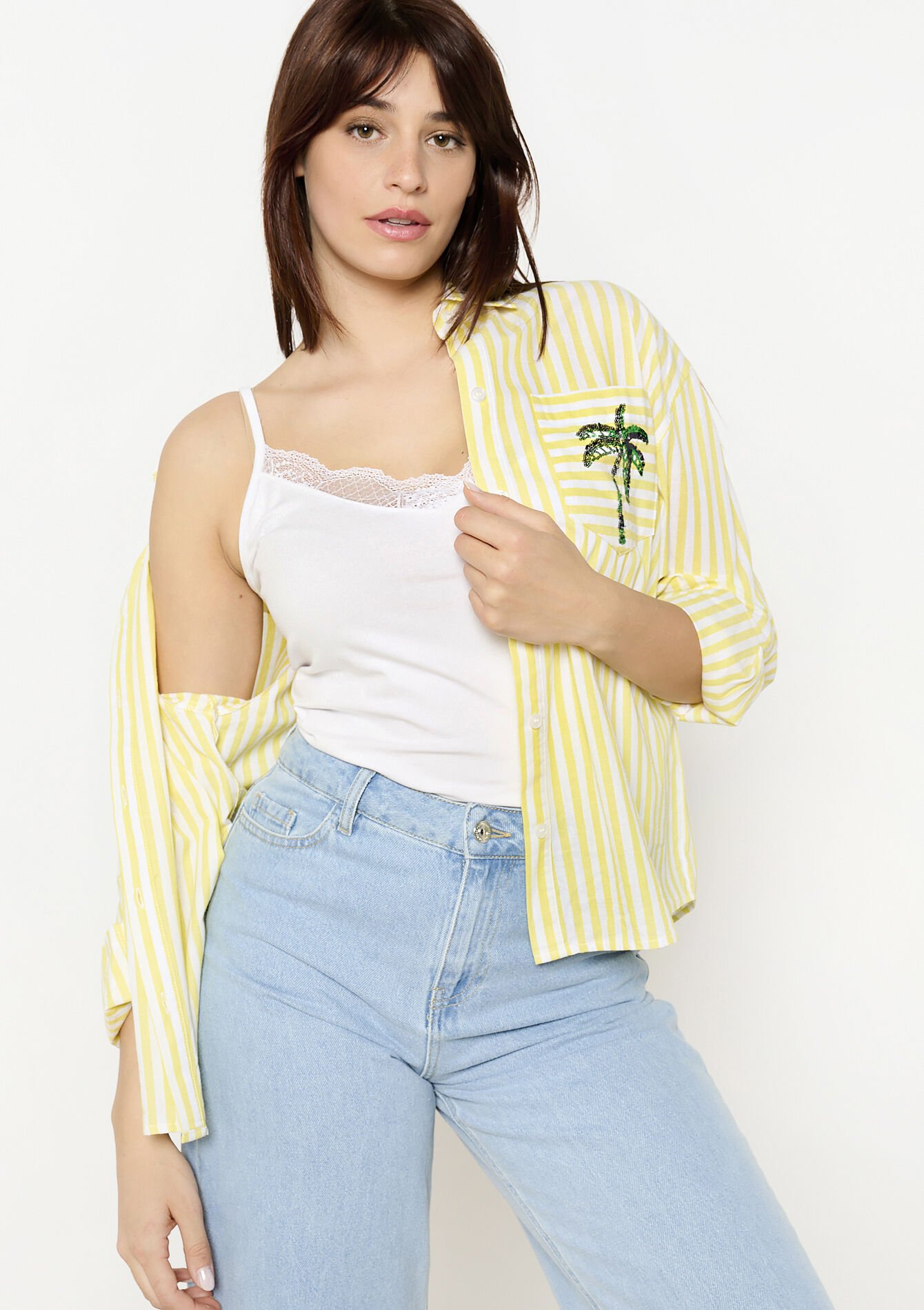 Lace-trimmed camisole, Lace-trimmed camisole - OPTICAL WHITE - 02200472_1019