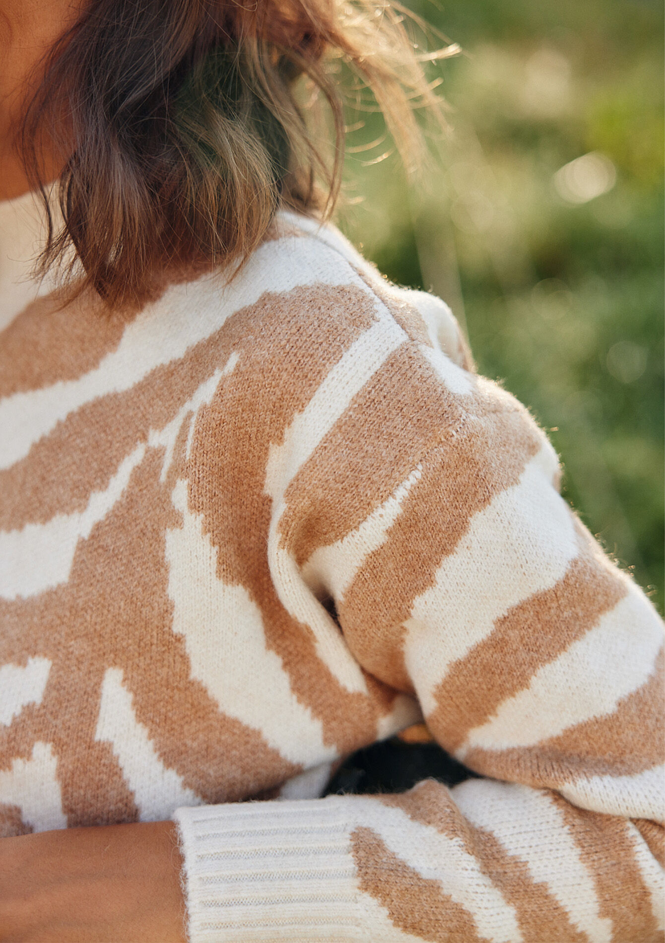 Jacquard pullover with zebra print, Jacquard pullover with zebra print - LIGHT CAMEL - 04006163_3814
